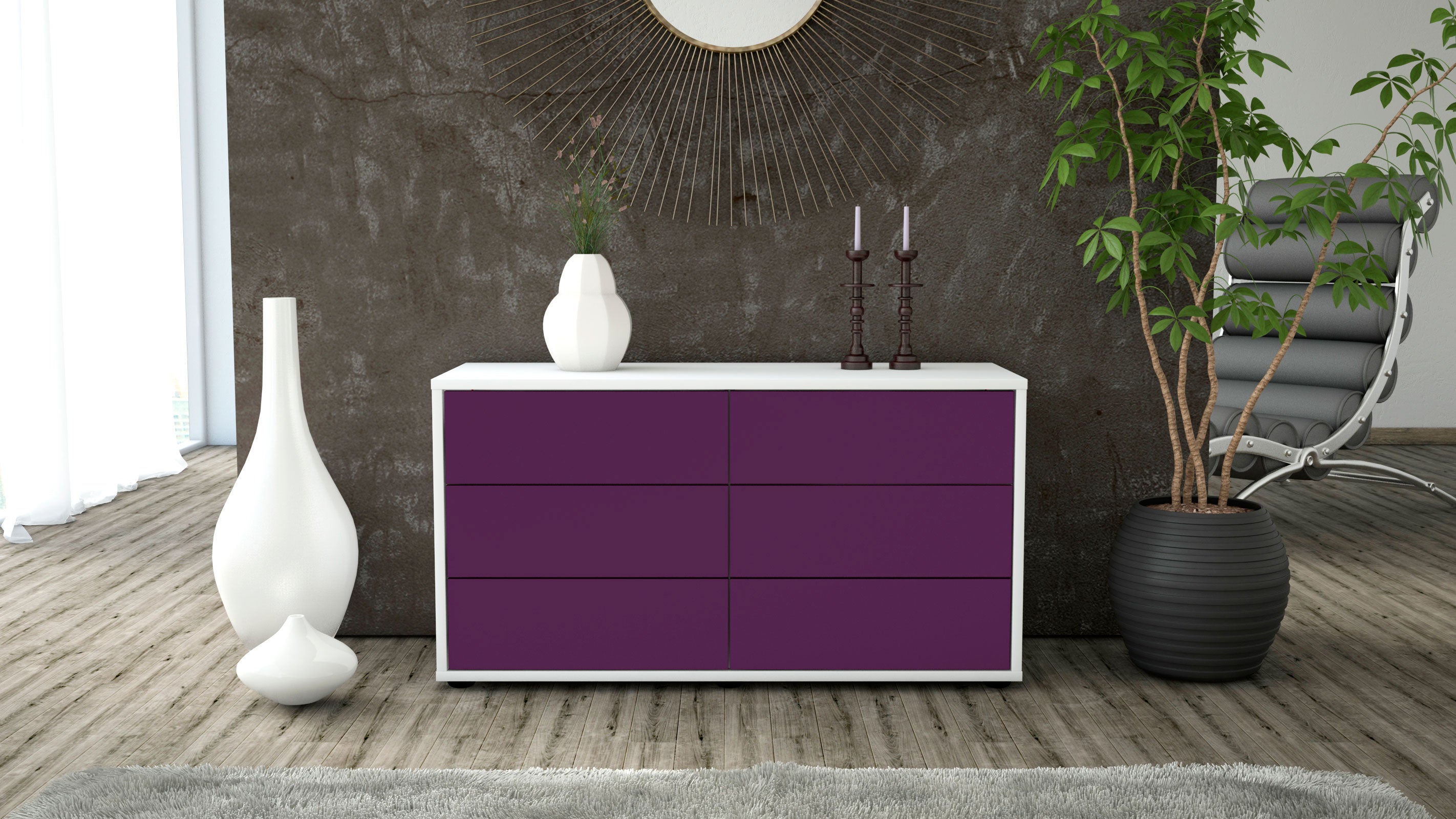Lowboard - Alfonsa - Design Farbakzent - Freistehend mit Push to Open 92 cm Weiss