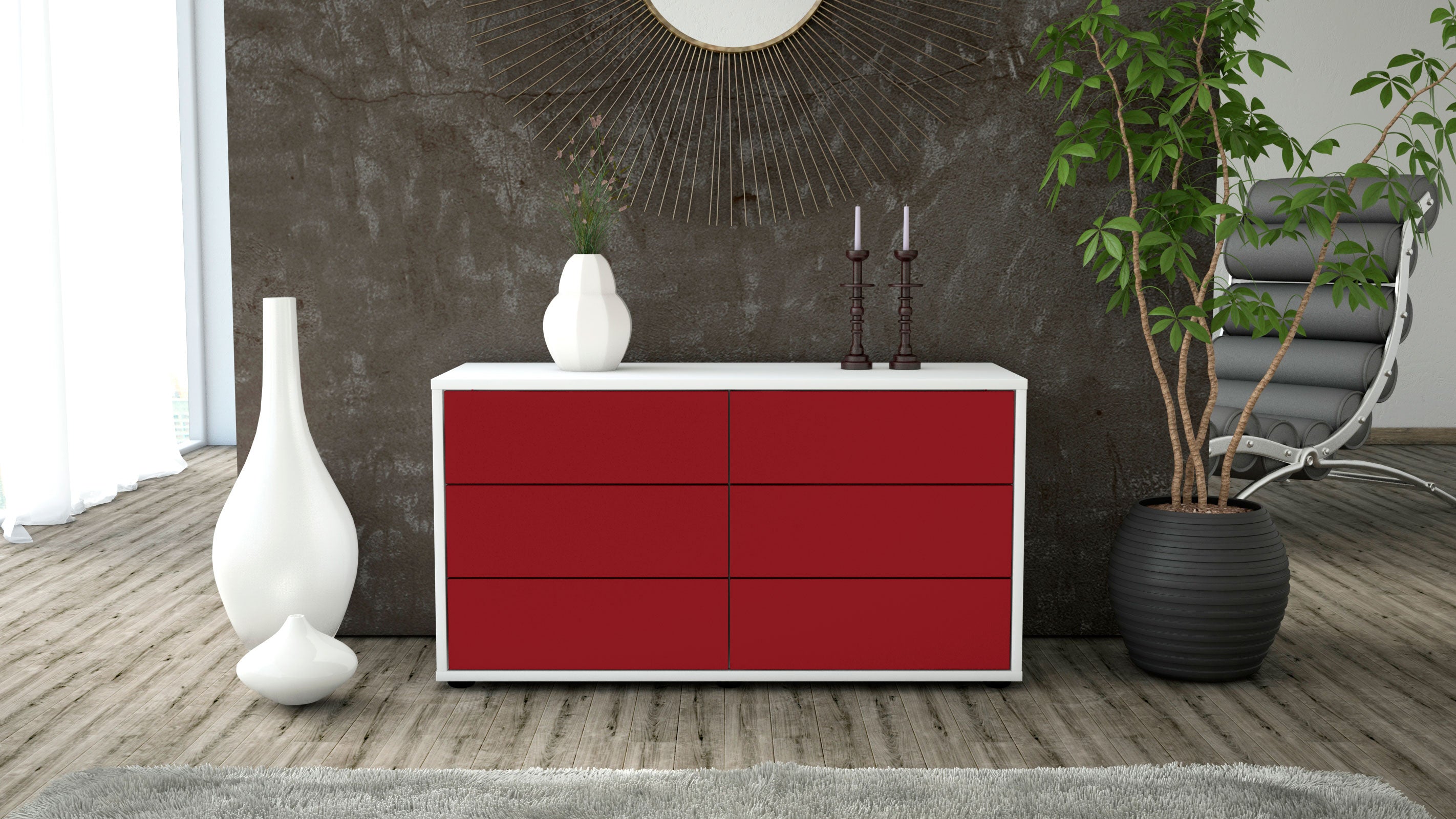 Lowboard - Alfonsa - Design Farbakzent - Freistehend mit Push to Open 92 cm Weiss