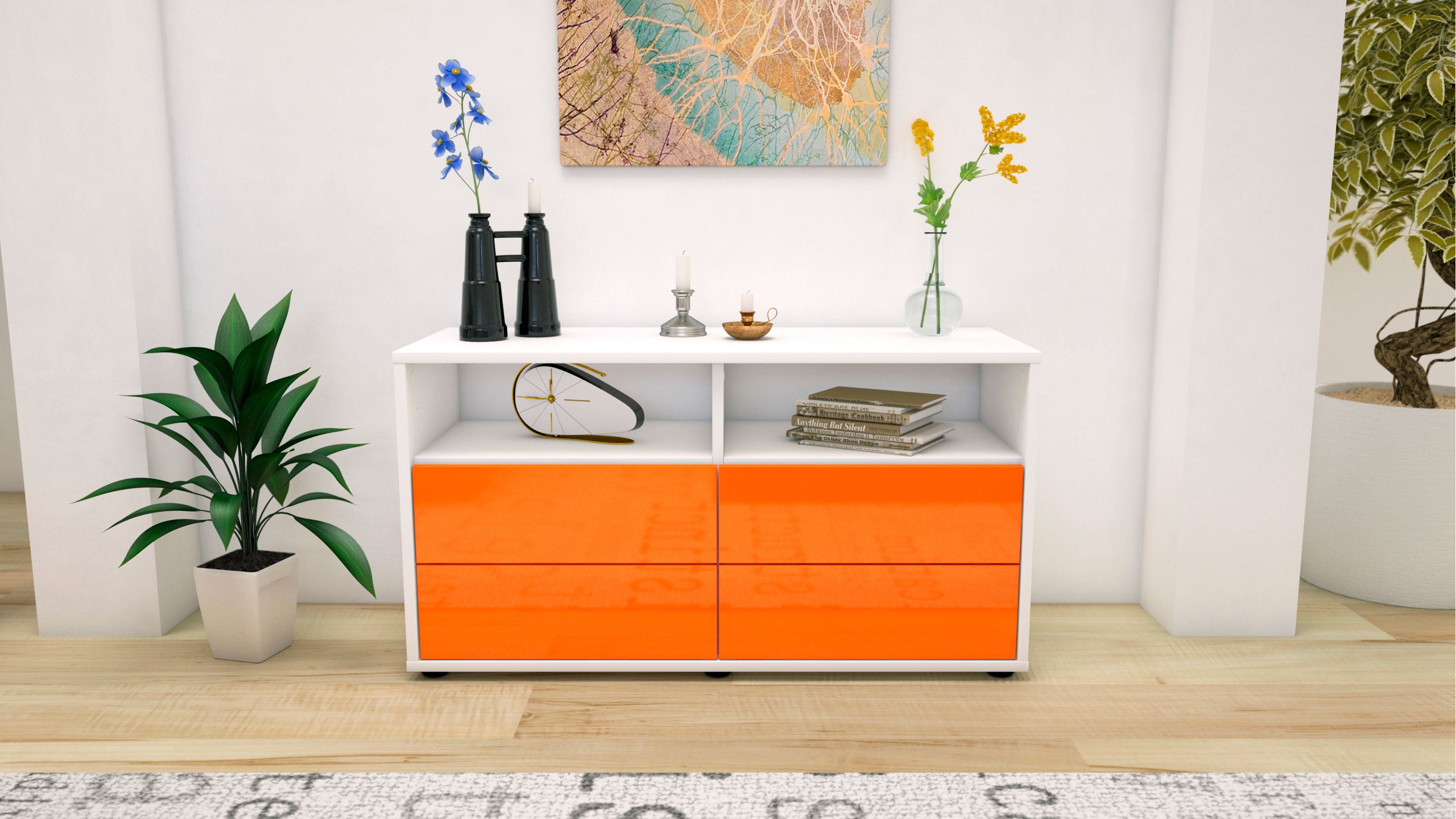 Lowboard - Alia - Design Hochglanz - Freistehend mit Push to Open 92 cm Weiss
