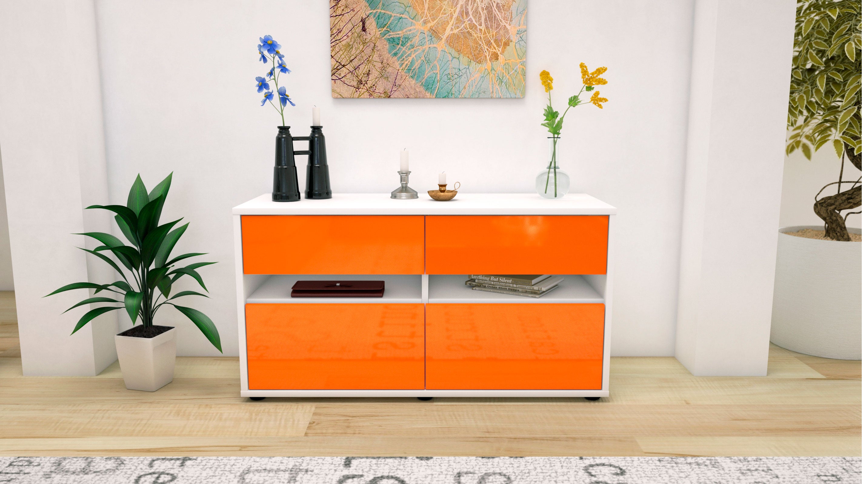 Lowboard - Alice - Design Hochglanz - Freistehend mit Push to Open 92 cm Weiss