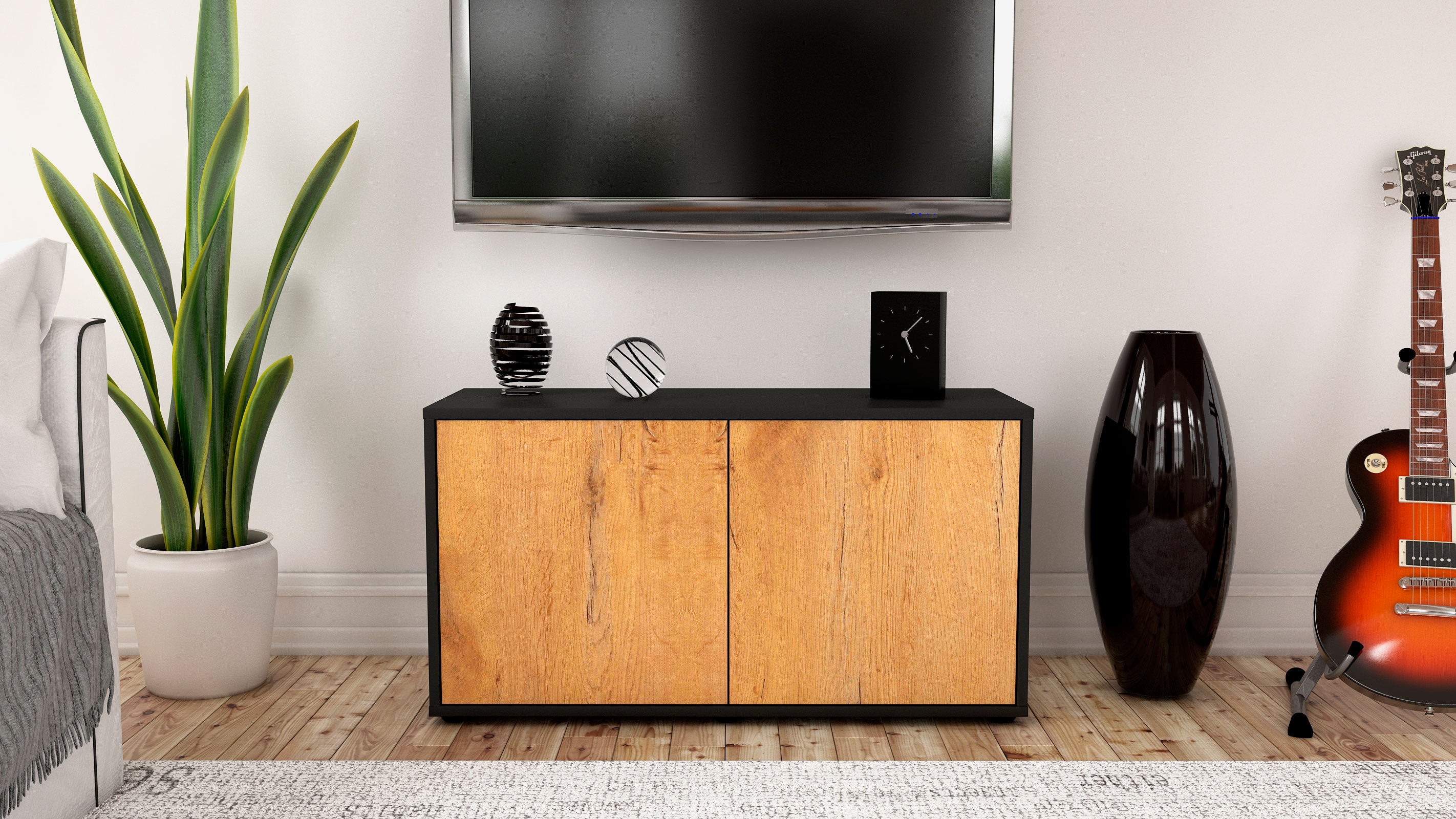 Lowboard - Ada - Design Holzdekor - Freistehend mit Push to Open 92 cm Anthrazit