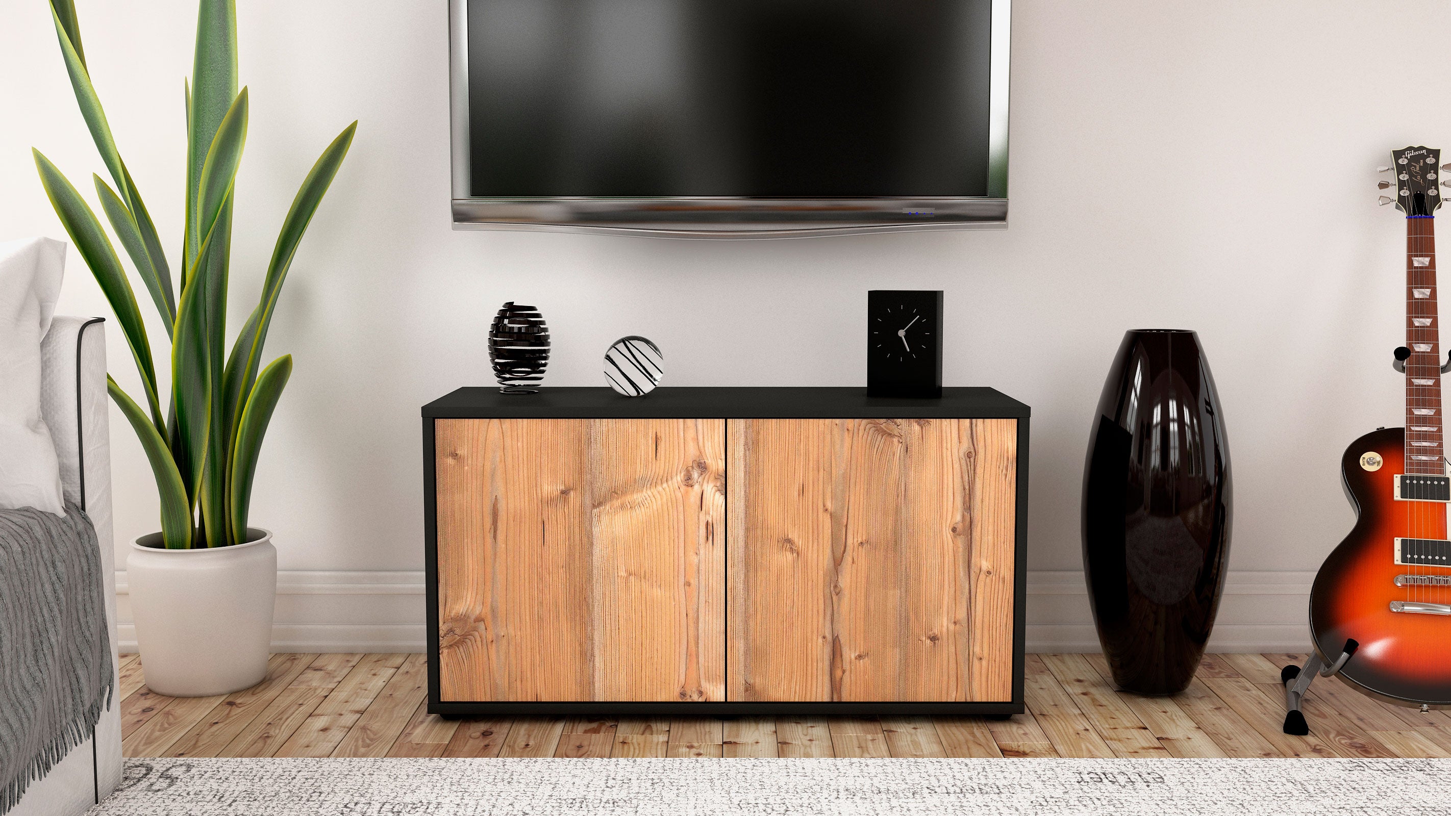 Lowboard - Ada - Design Holzdekor - Freistehend mit Push to Open 92 cm Anthrazit