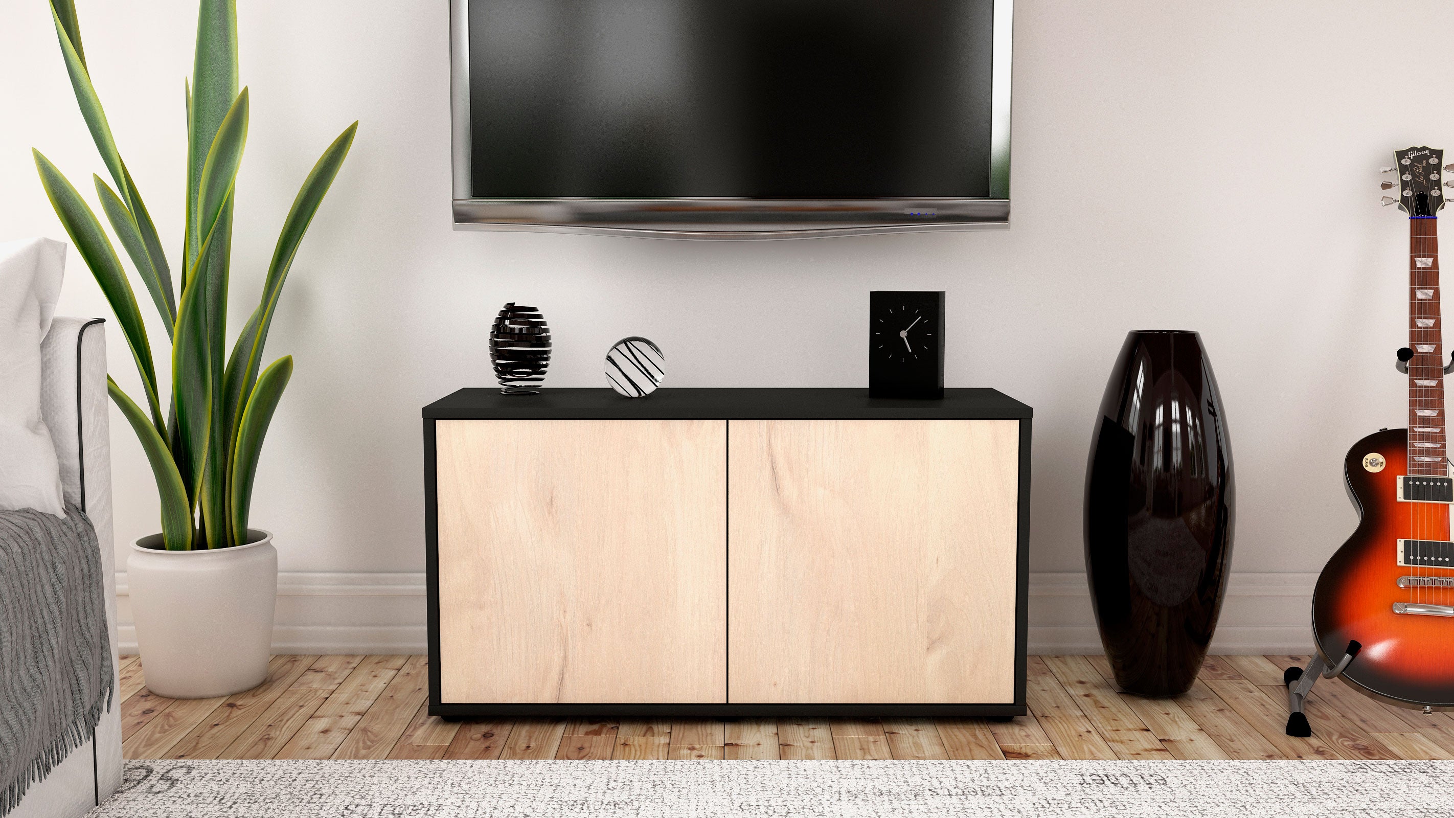 Lowboard - Ada - Design Holzdekor - Freistehend mit Push to Open 92 cm Anthrazit