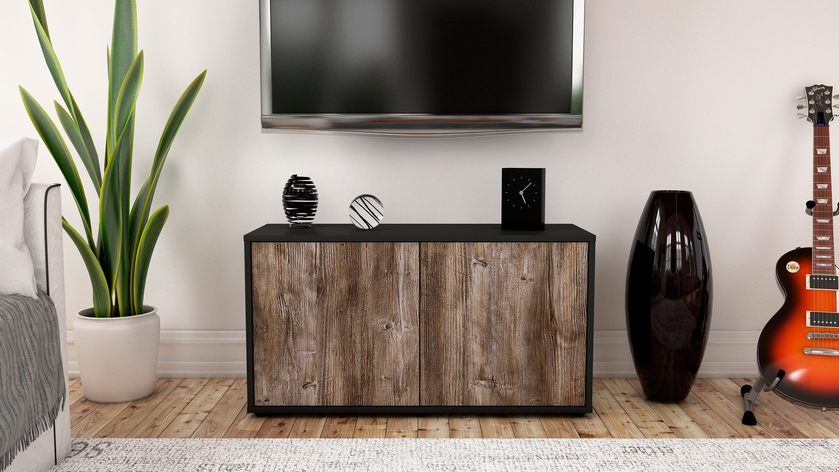 Lowboard - Ada - Design Holzdekor - Freistehend mit Push to Open 92 cm Anthrazit