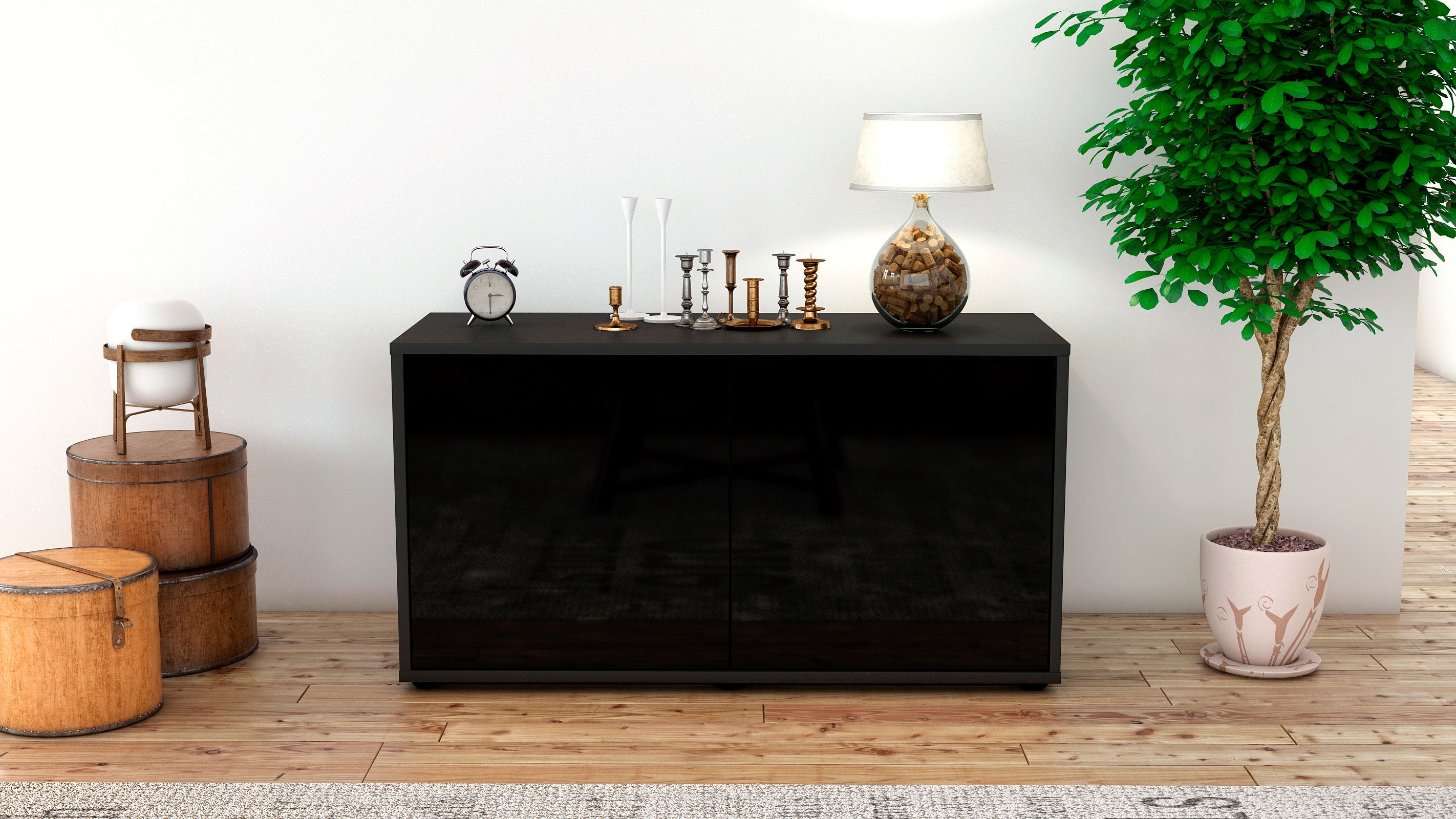Lowboard - Ada - Design Hochglanz - Freistehend mit Push to Open 92 cm Anthrazit