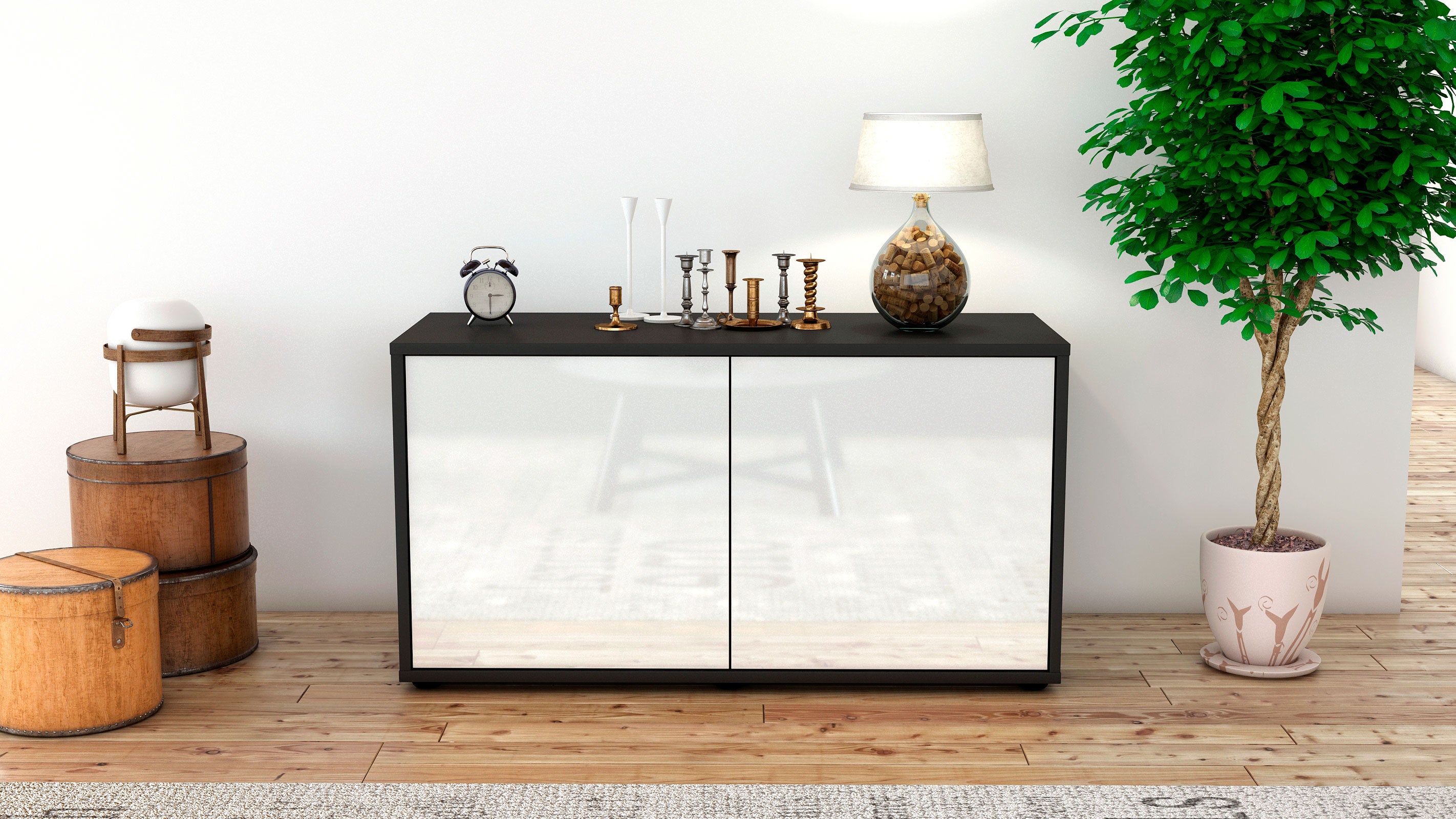 Lowboard - Ada - Design Hochglanz - Freistehend mit Push to Open 92 cm Anthrazit