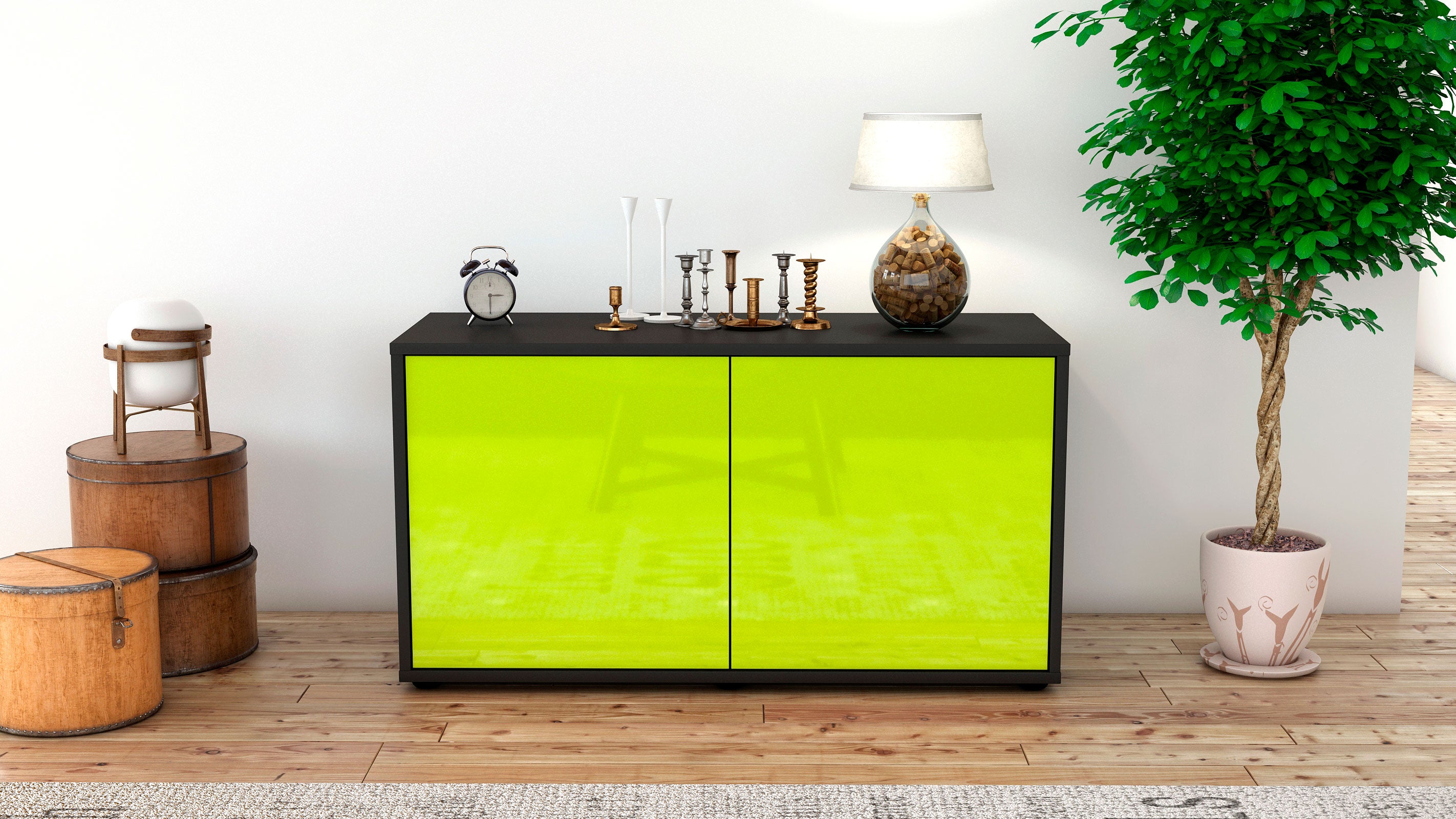 Lowboard - Ada - Design Hochglanz - Freistehend mit Push to Open 92 cm Anthrazit