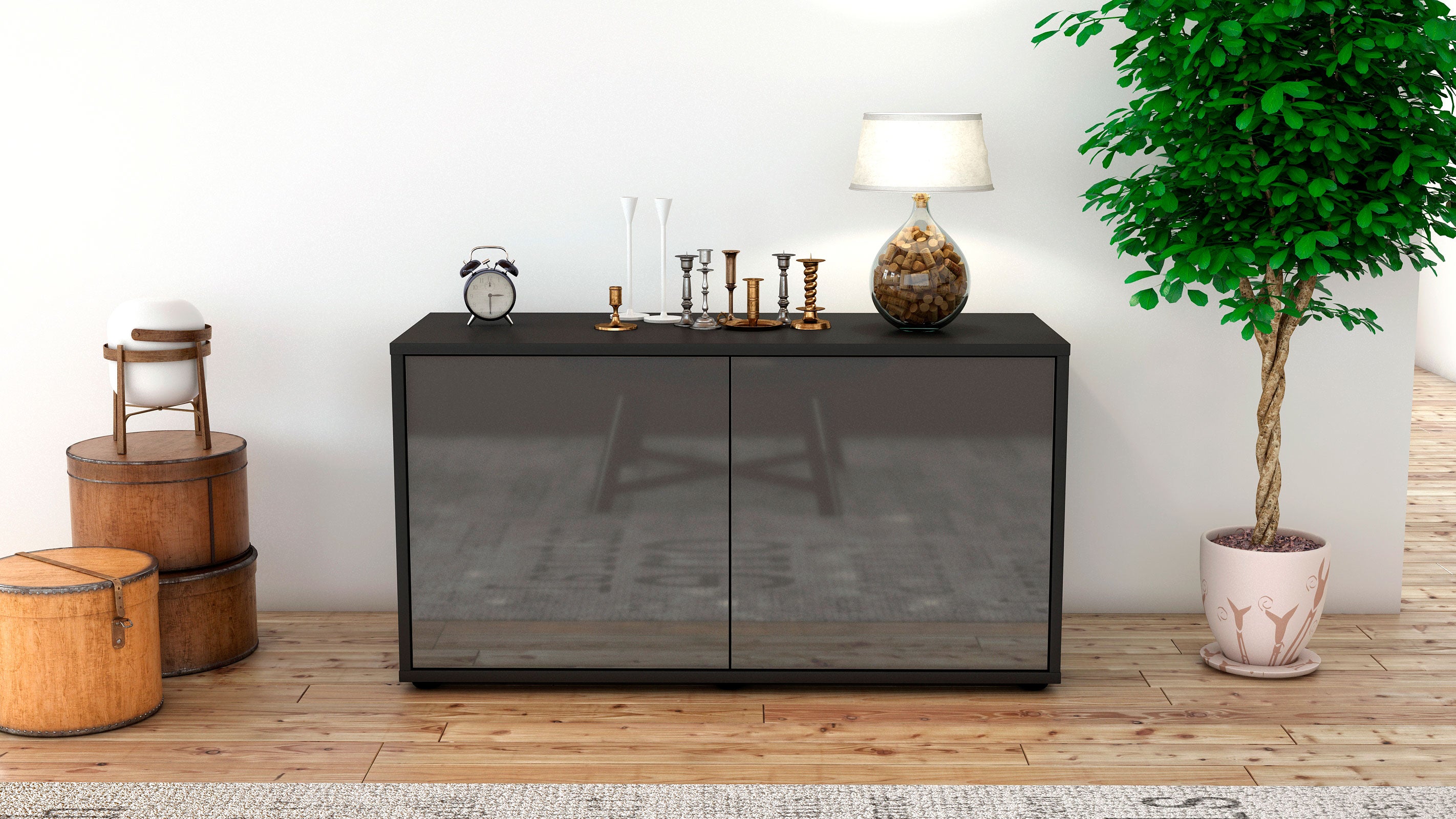 Lowboard - Ada - Design Hochglanz - Freistehend mit Push to Open 92 cm Anthrazit