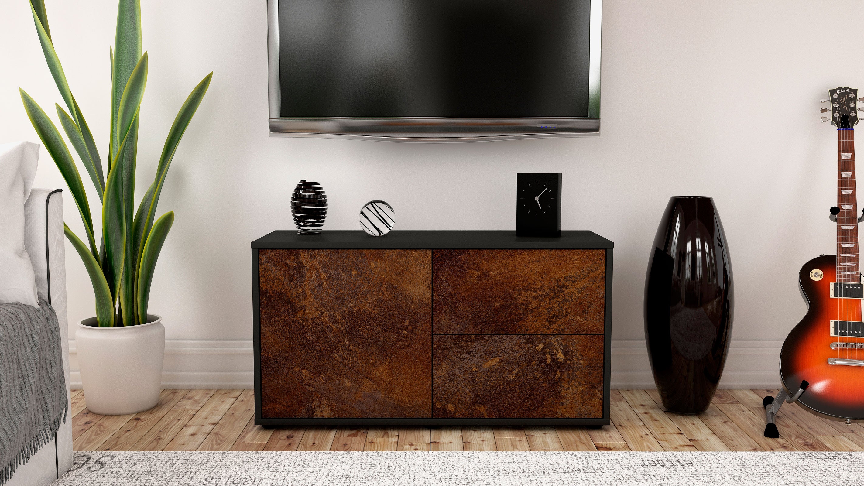Lowboard - Adria - Design Industrie Stil - Freistehend mit Push to Open 92 cm Anthrazit