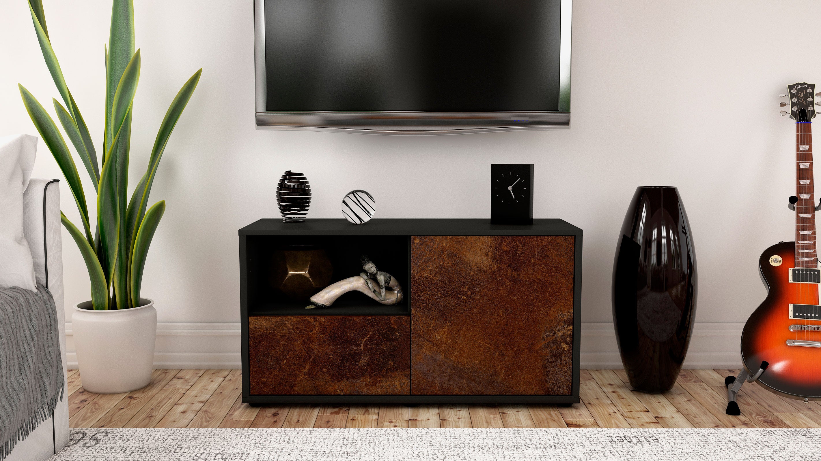 Lowboard - Adrina - Design Industrie Stil - Freistehend mit Push to Open 92 cm Anthrazit