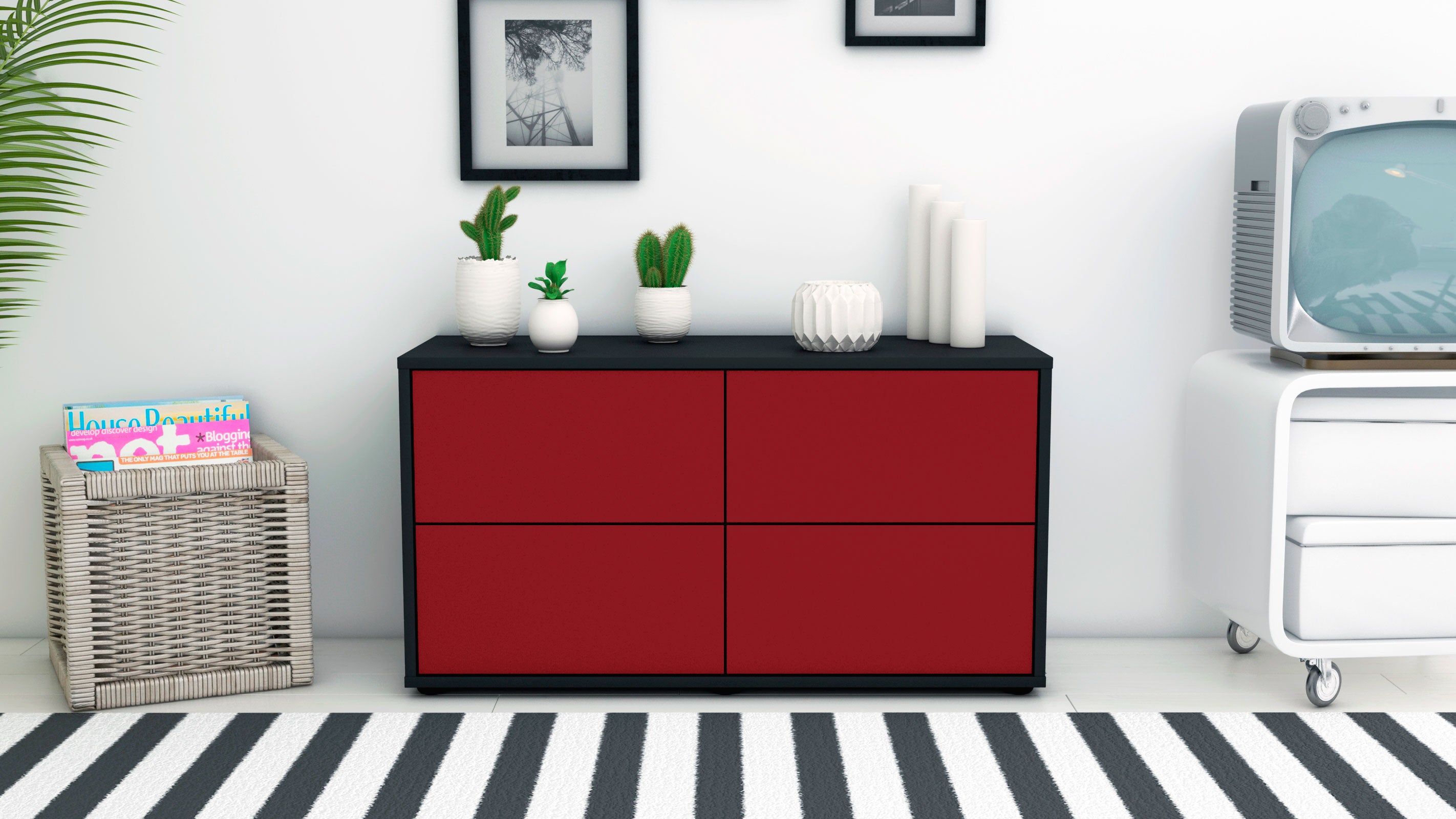 Lowboard - Aella - Design Farbakzent - Freistehend mit Push to Open 92 cm Anthrazit