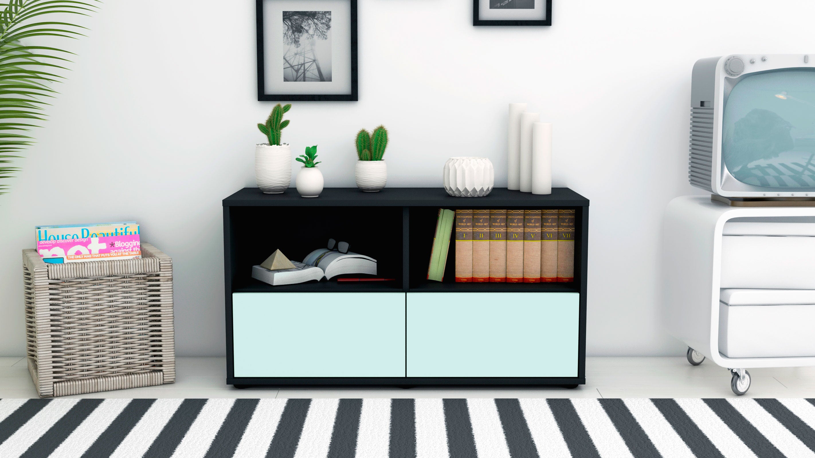 Lowboard - Aeon - Design Farbakzent - Freistehend mit Push to Open 92 cm Anthrazit