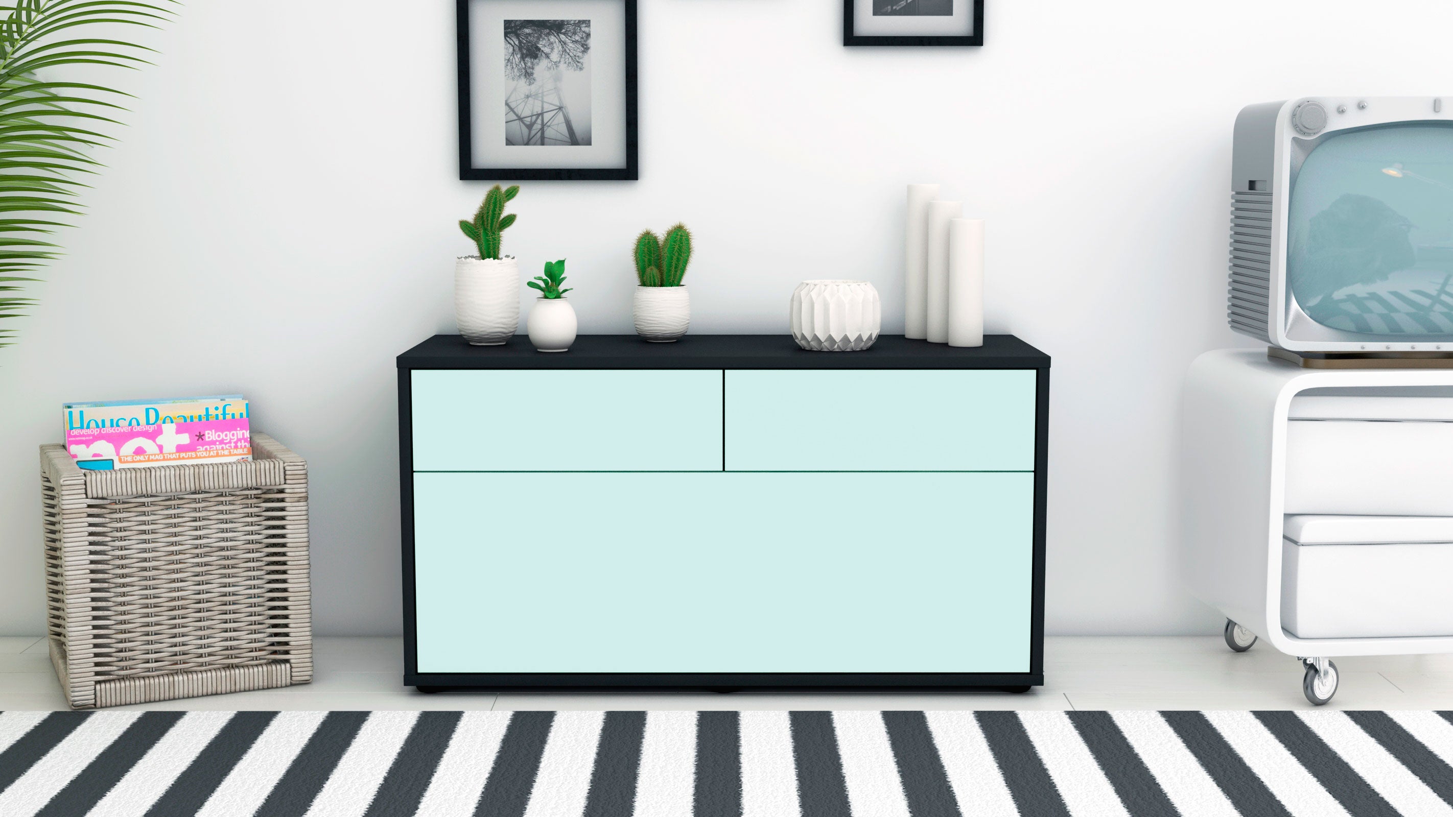 Lowboard - Agnese - Design Farbakzent - Freistehend mit Push to Open 92 cm Anthrazit