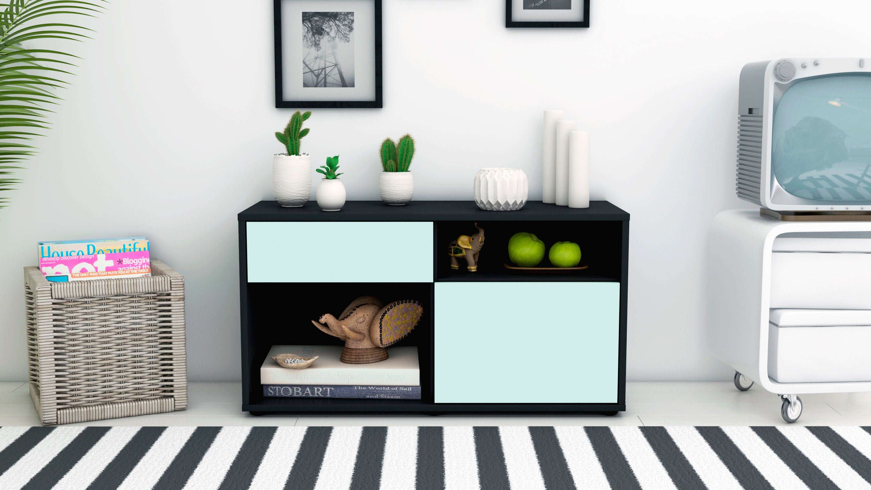 Lowboard - Albina - Design Farbakzent - Freistehend mit Push to Open 92 cm Anthrazit