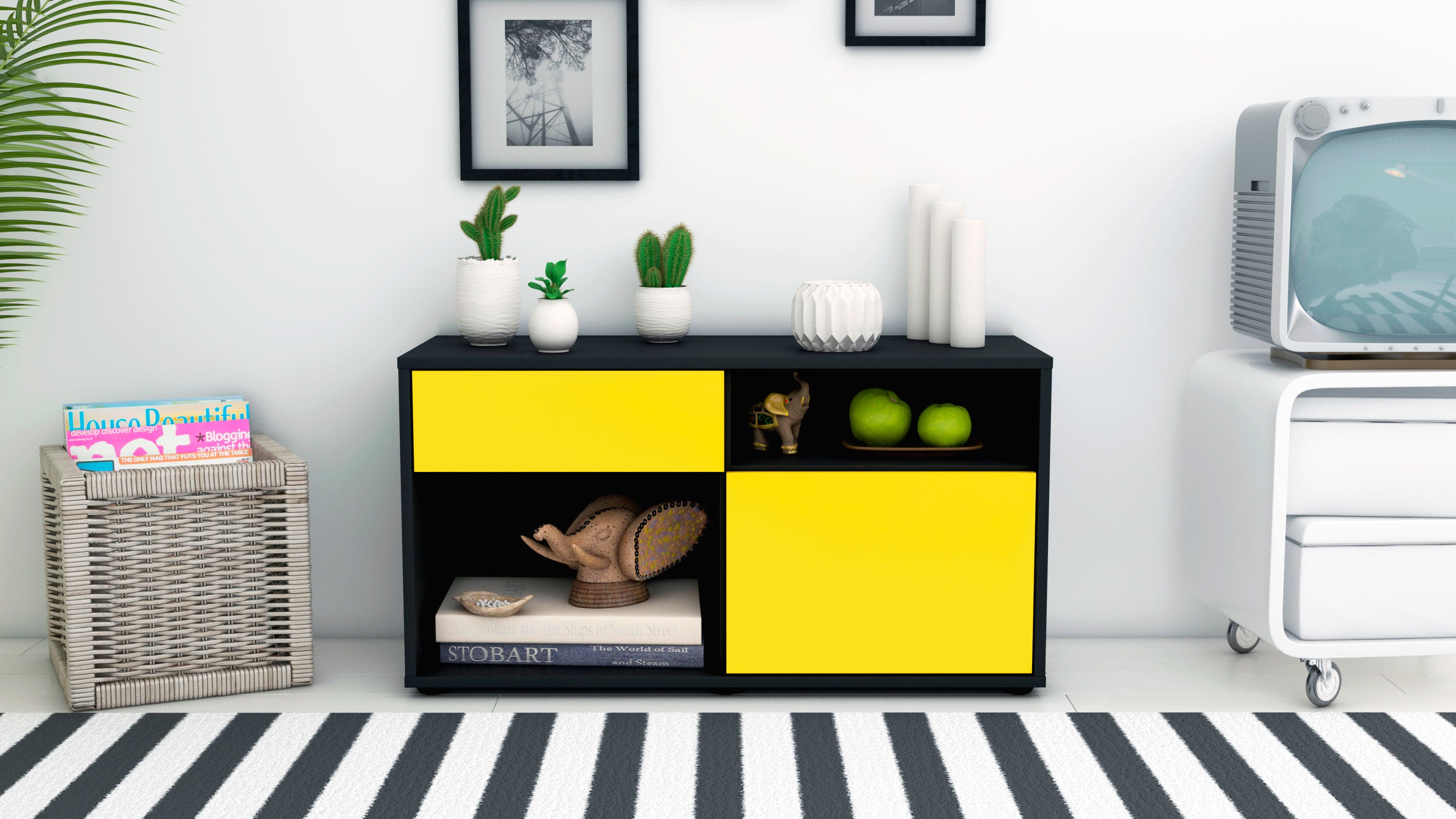 Lowboard - Albina - Design Farbakzent - Freistehend mit Push to Open 92 cm Anthrazit