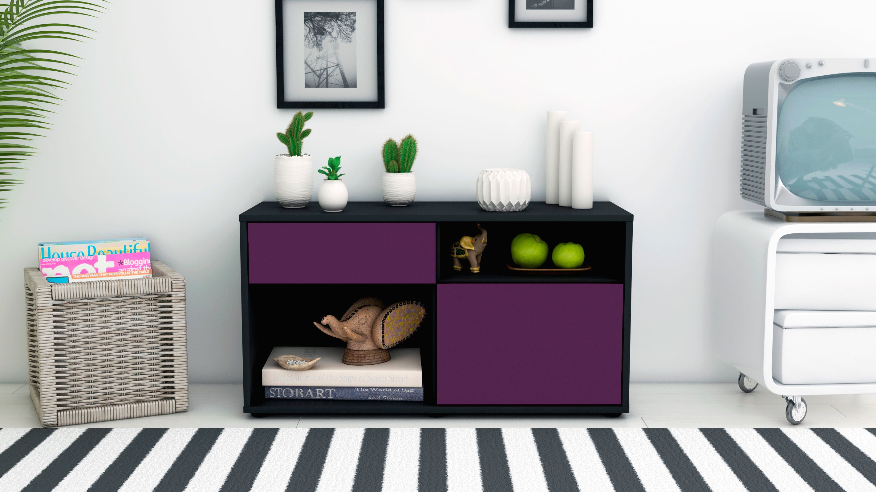 Lowboard - Albina - Design Farbakzent - Freistehend mit Push to Open 92 cm Anthrazit