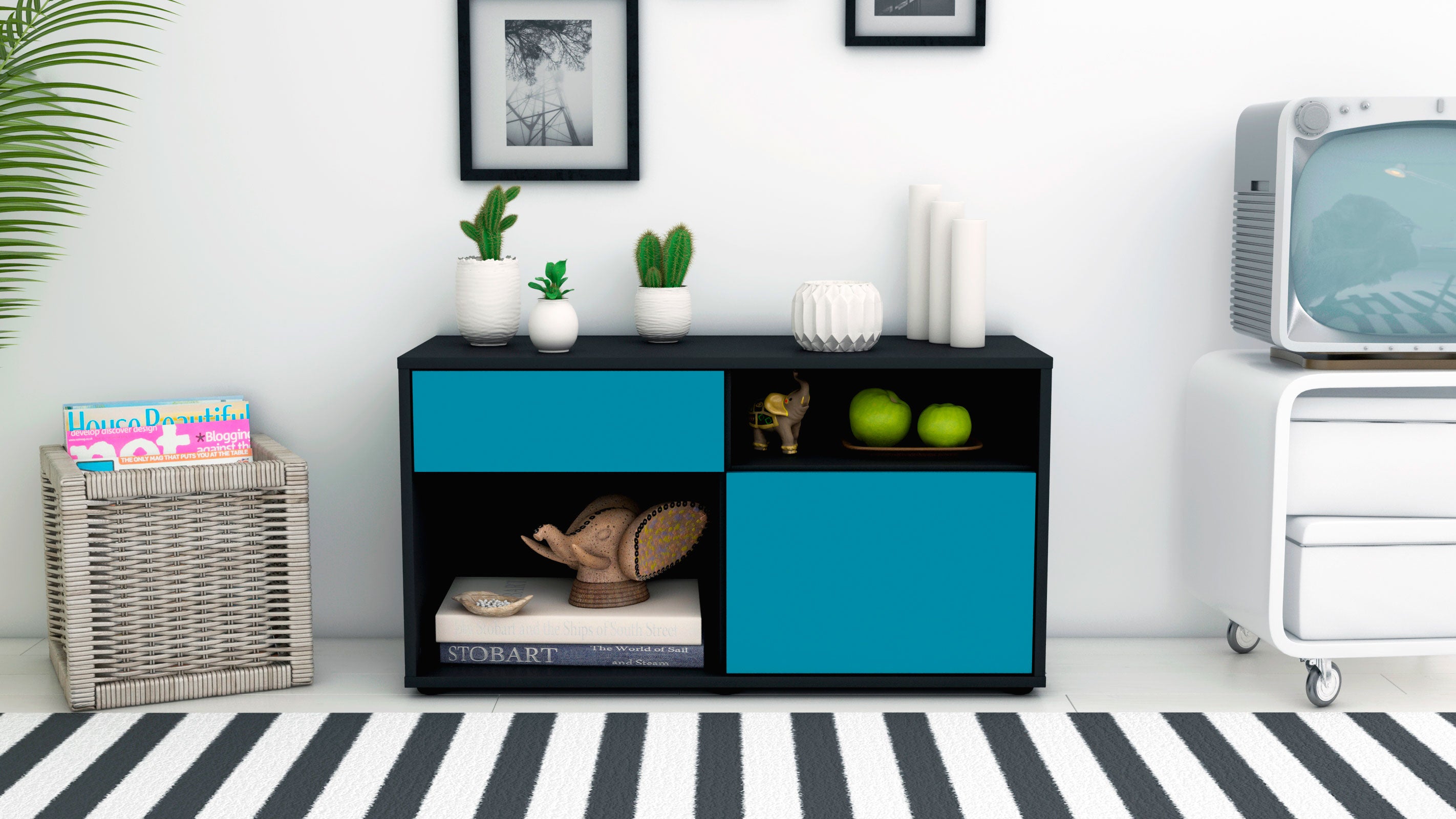 Lowboard - Albina - Design Farbakzent - Freistehend mit Push to Open 92 cm Anthrazit