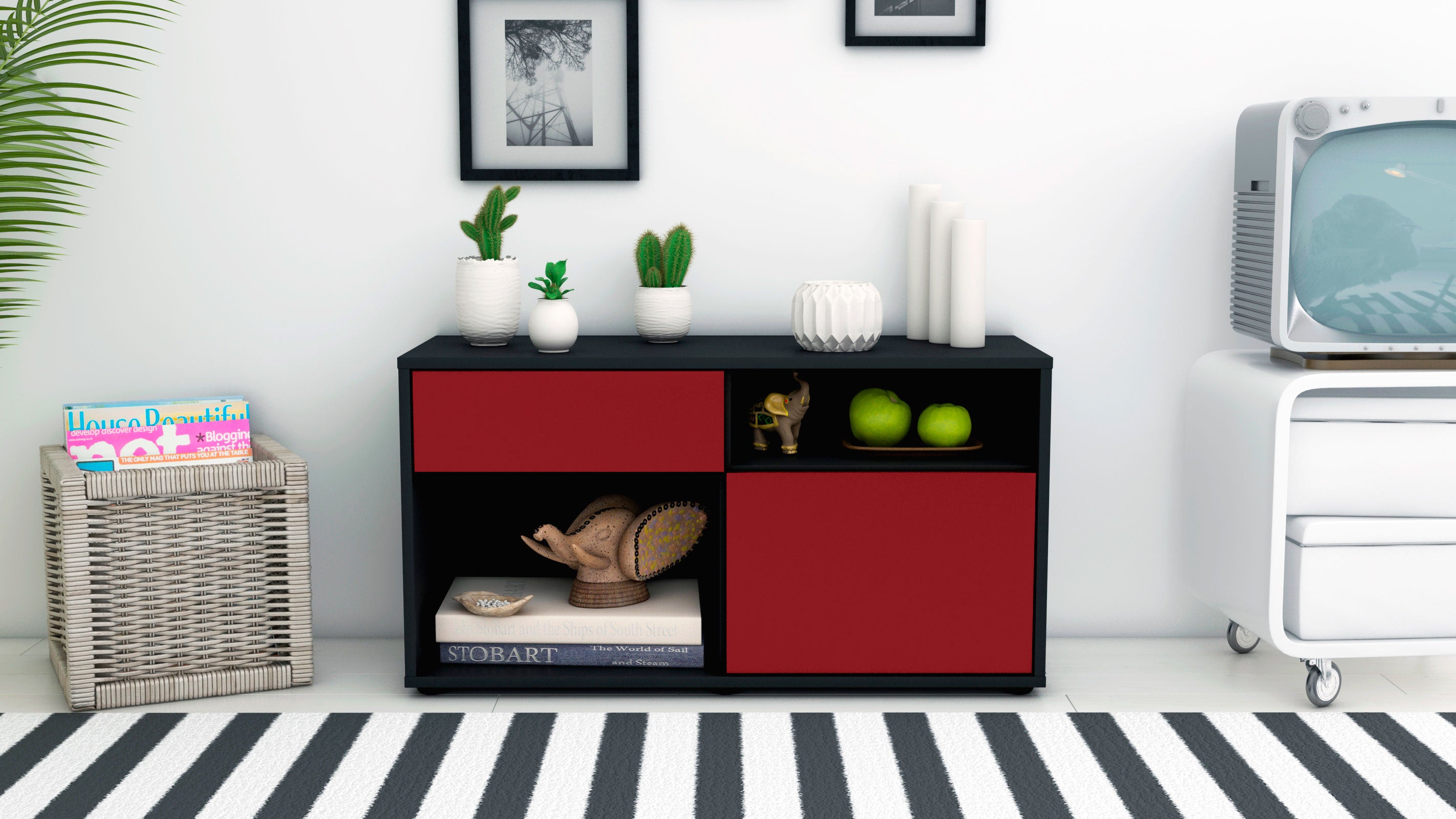 Lowboard - Albina - Design Farbakzent - Freistehend mit Push to Open 92 cm Anthrazit