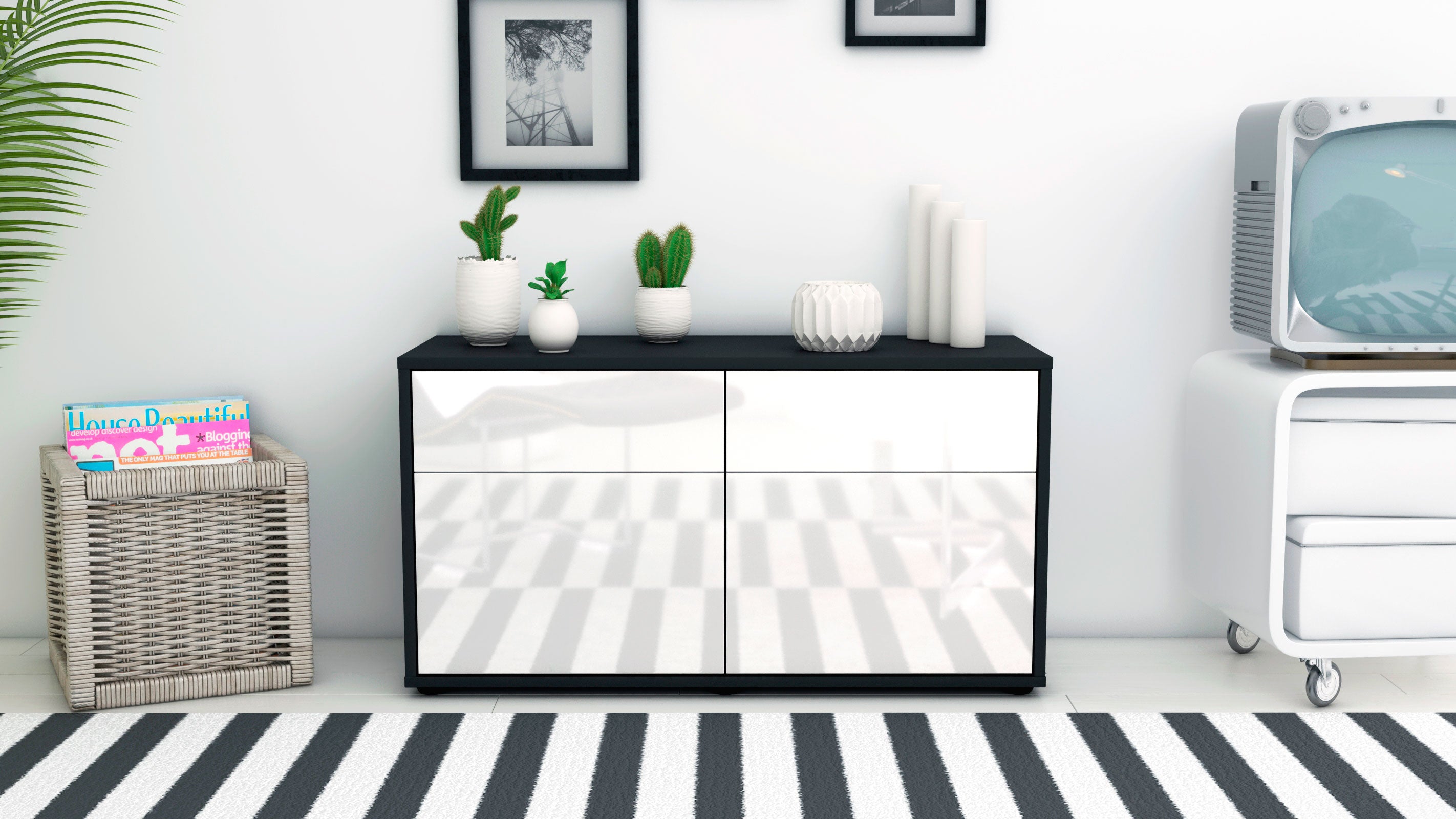 Lowboard - Alena - Design Hochglanz - Freistehend mit Push to Open 92 cm Anthrazit