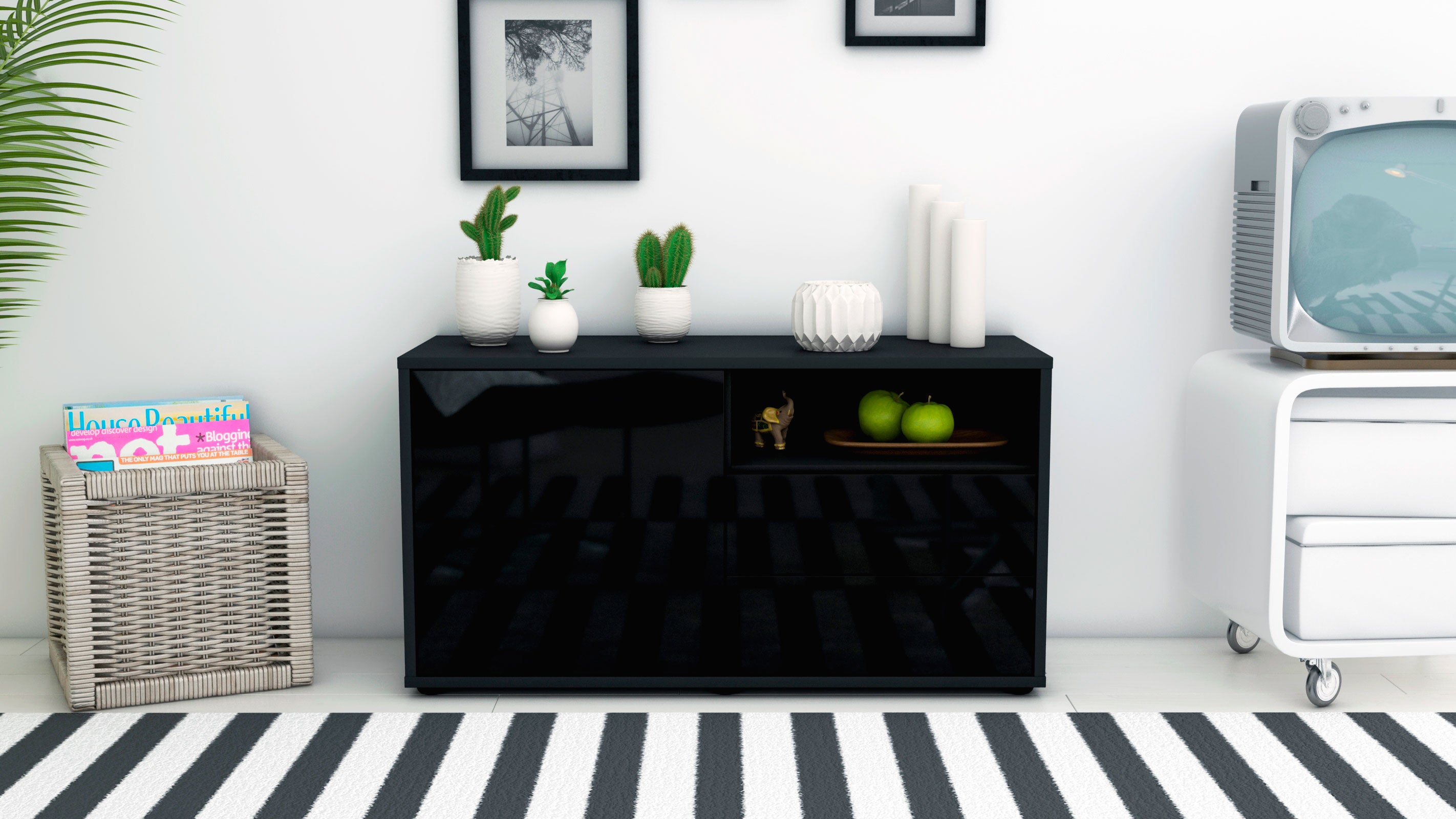 Lowboard - Alessia - Design Hochglanz - Freistehend mit Push to Open 92 cm Anthrazit
