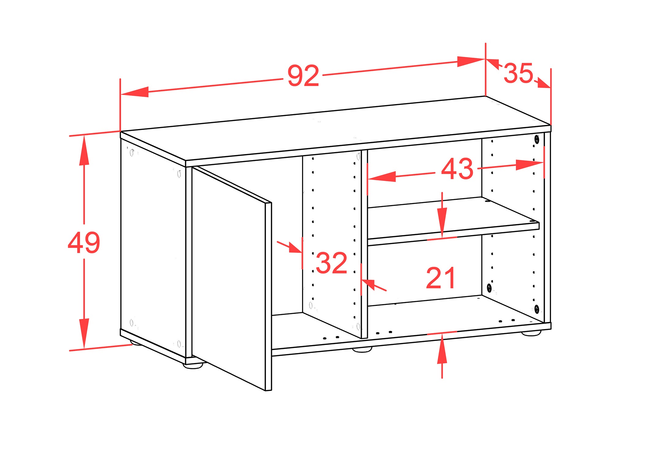 Lowboard - Adelia - Design Farbakzent - Freistehend mit Push to Open 92 cm Anthrazit