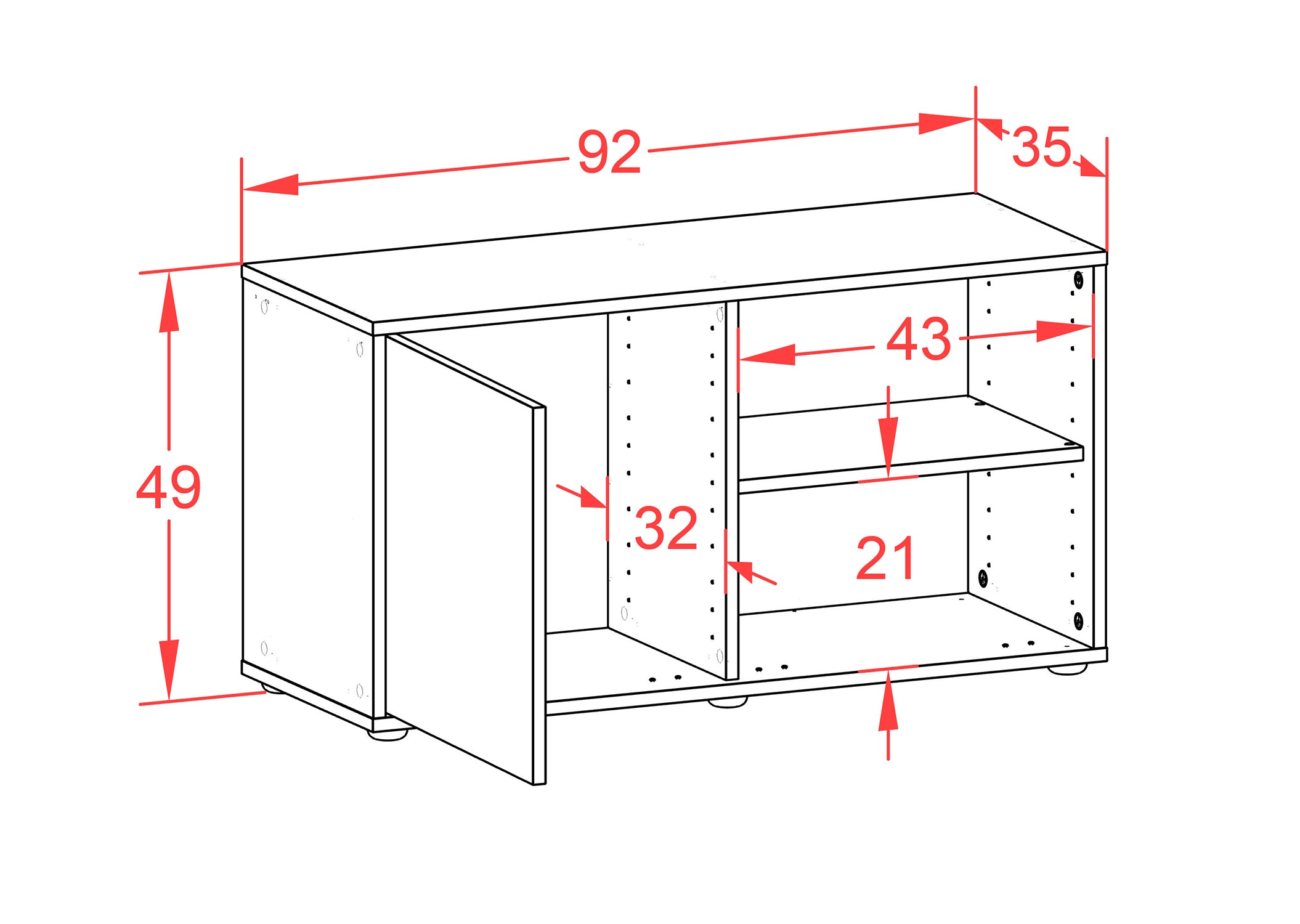 Lowboard - Adelia - Design Industrie Stil - Freistehend mit Push to Open 92 cm Anthrazit