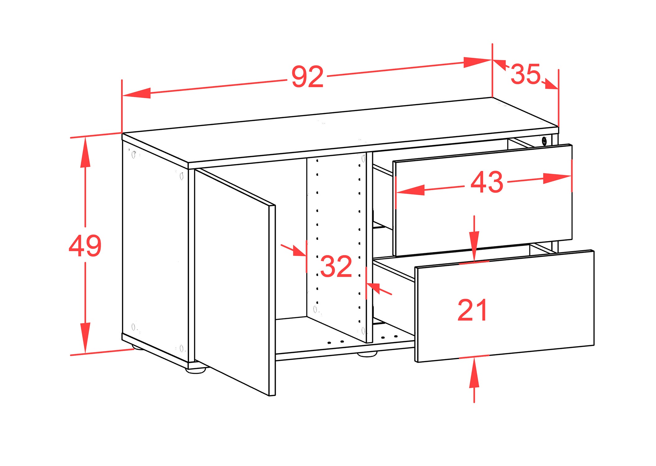 Lowboard - Adria - Design Industrie Stil - Freistehend mit Push to Open 92 cm Anthrazit