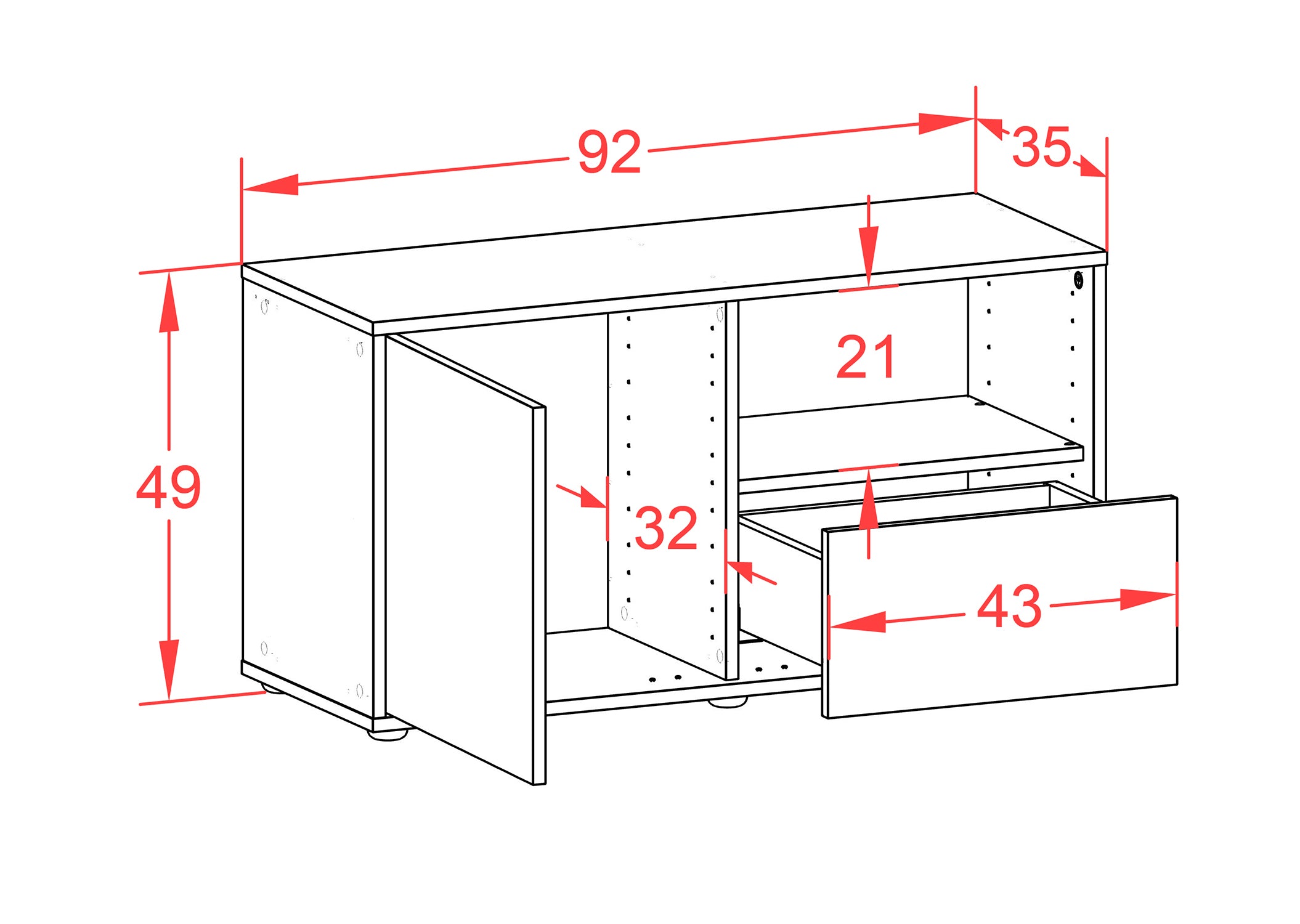 Lowboard - Adriana - Design Hochglanz - Freistehend mit Push to Open 92 cm Anthrazit