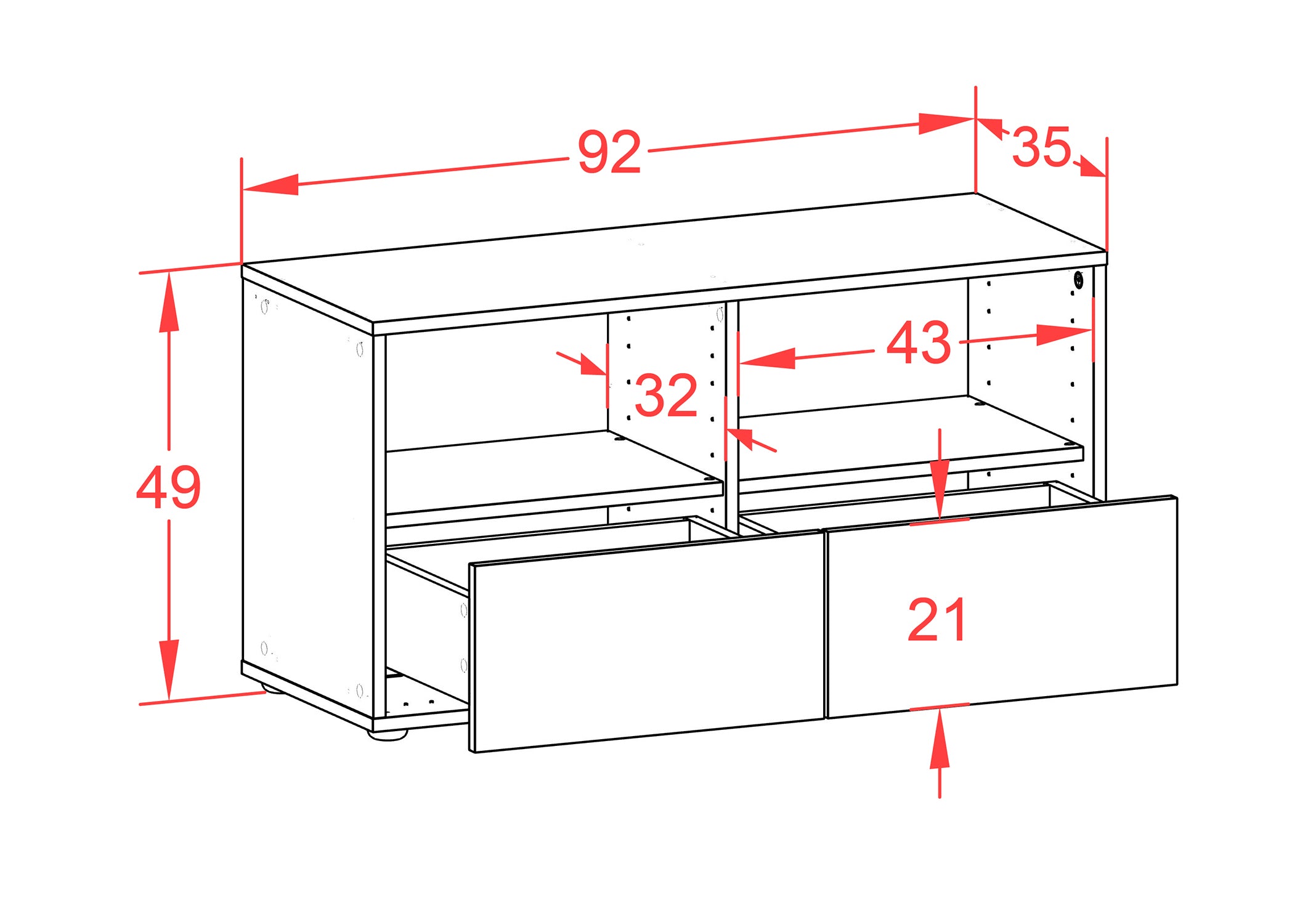 Lowboard - Aeon - Design Farbakzent - Freistehend mit Push to Open 92 cm Weiss