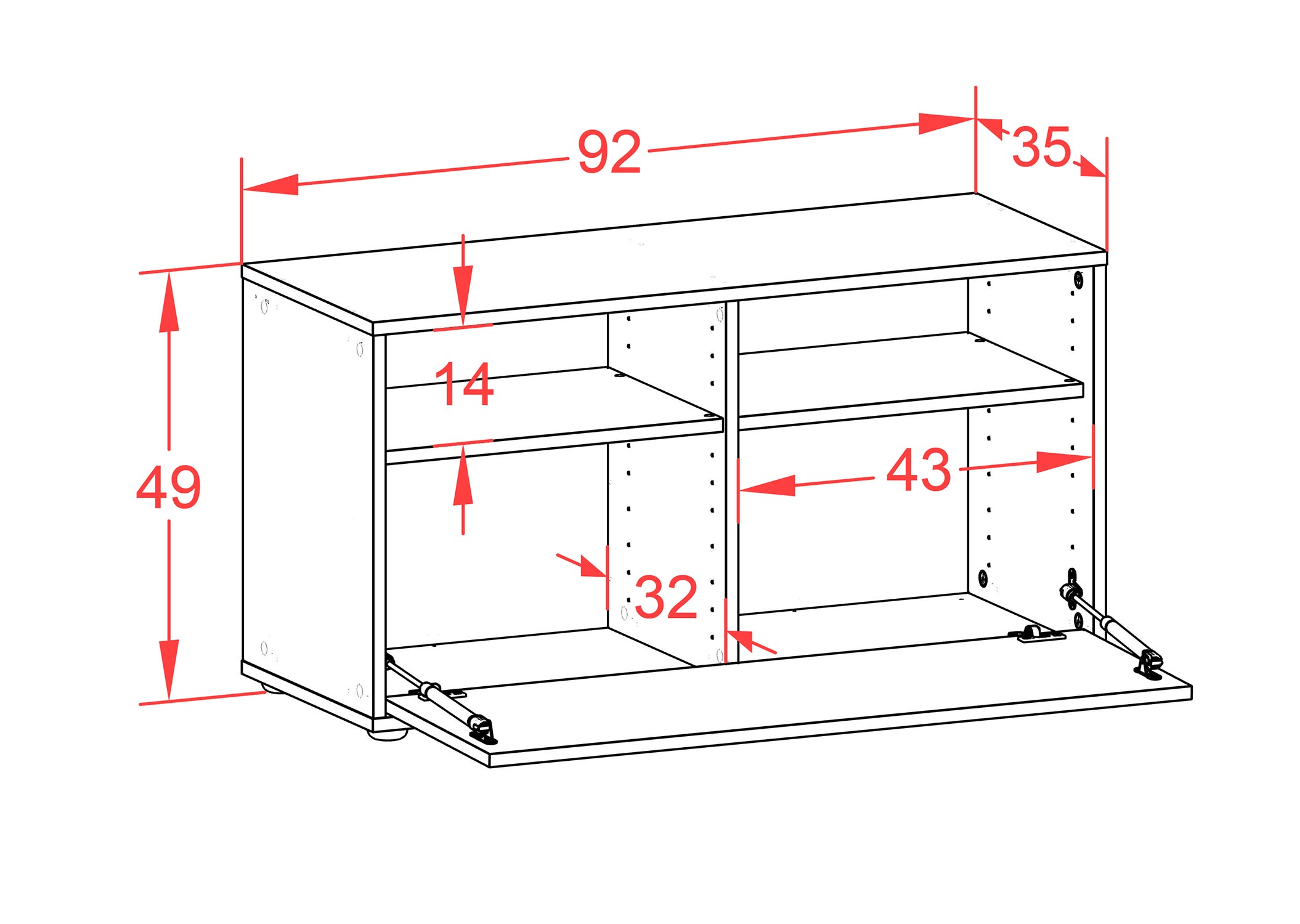 Lowboard - Agostina - Design Holzdekor - Freistehend mit Push to Open 92 cm Anthrazit
