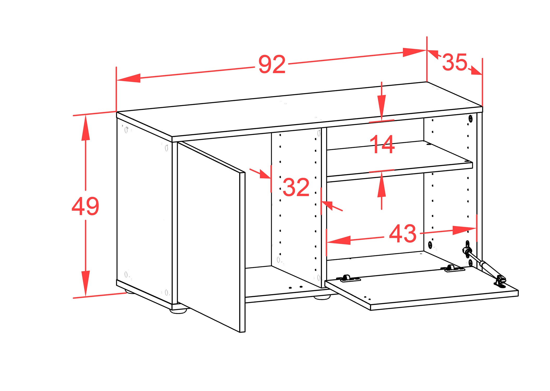 Lowboard - Ajda - Design Holzdekor - Freistehend mit Push to Open 92 cm Anthrazit