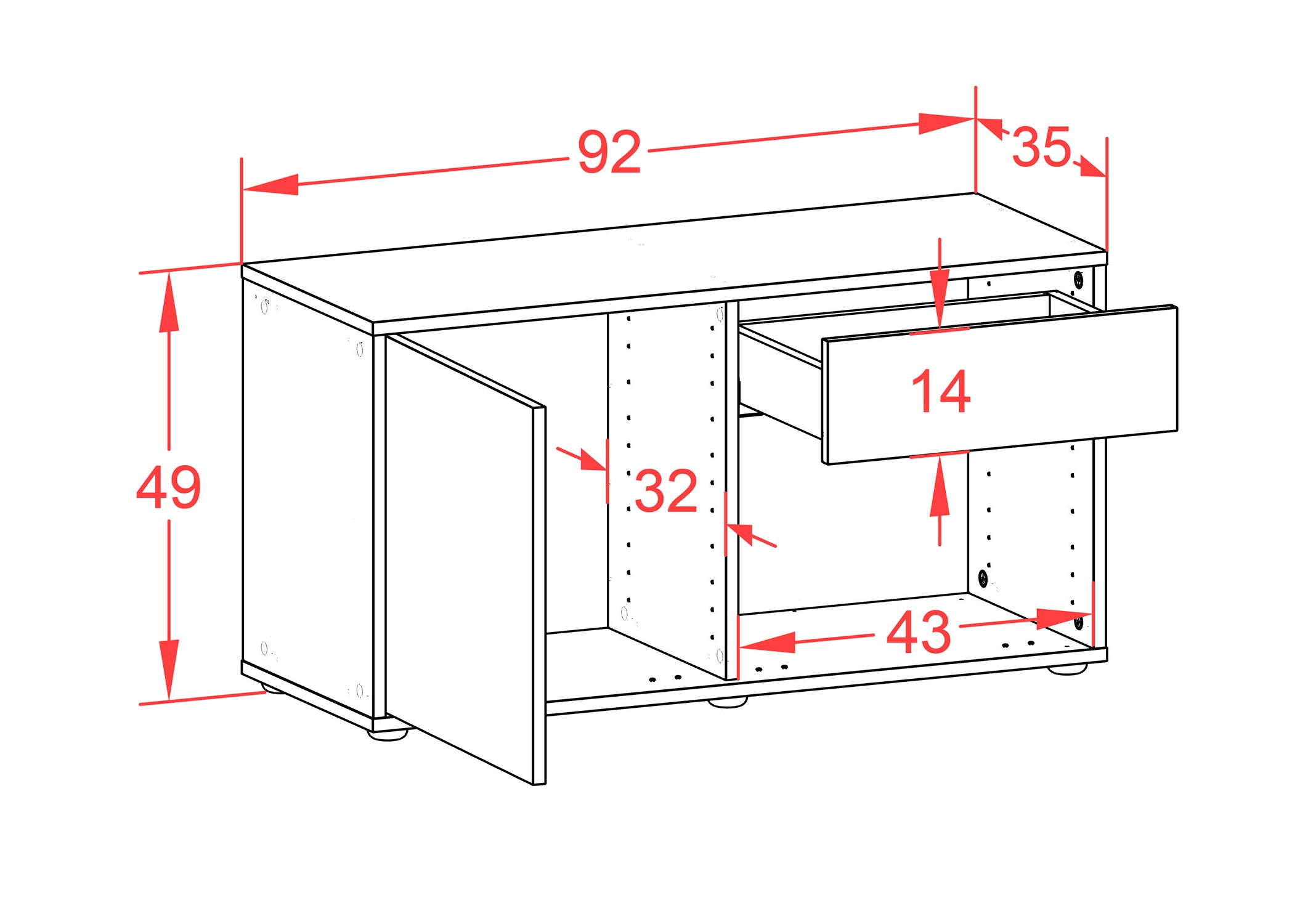 Lowboard - Alberina - Design Farbakzent - Freistehend mit Push to Open 92 cm Anthrazit