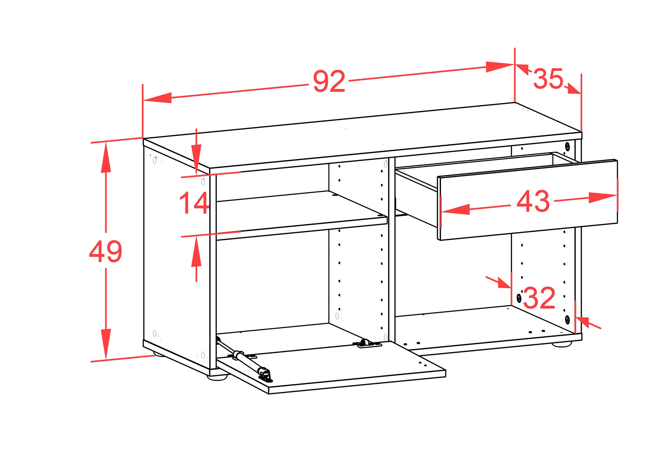 Lowboard - Alecia - Design Hochglanz - Freistehend mit Push to Open 92 cm Anthrazit