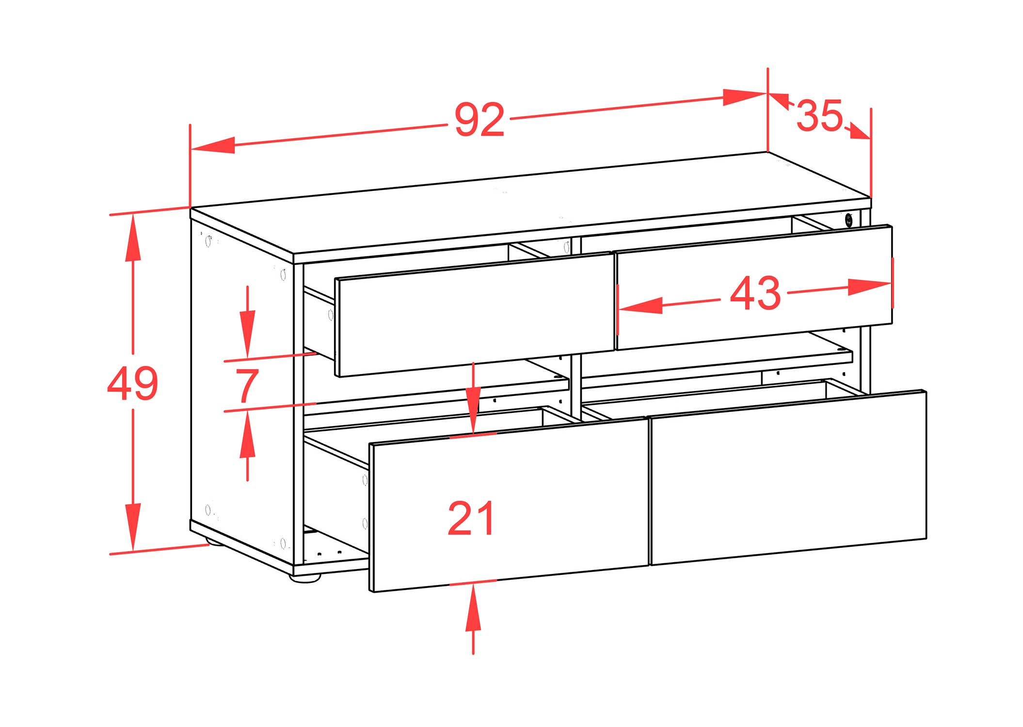 Lowboard - Alice - Design Hochglanz - Freistehend mit Push to Open 92 cm Anthrazit