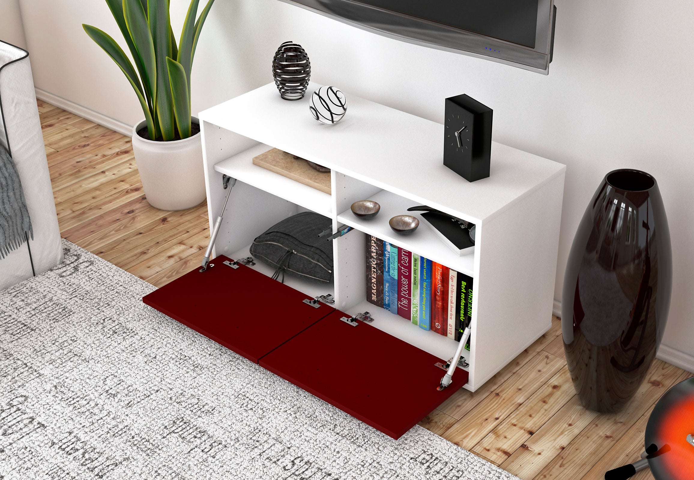 Lowboard - Alegra - Design Farbakzent - Freistehend mit Push to Open 92 cm Weiss