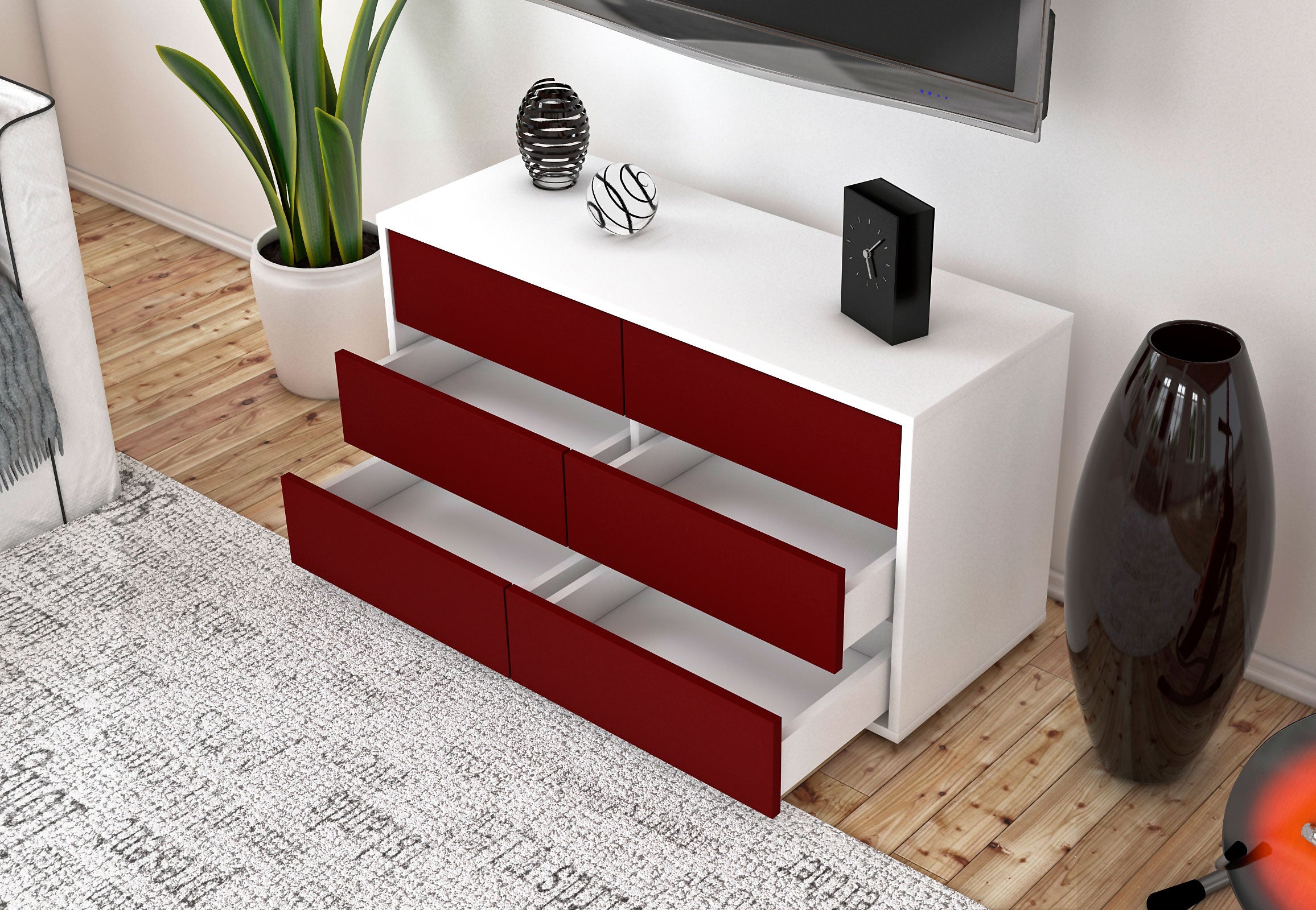 Lowboard - Alfonsa - Design Farbakzent - Freistehend mit Push to Open 92 cm Weiss