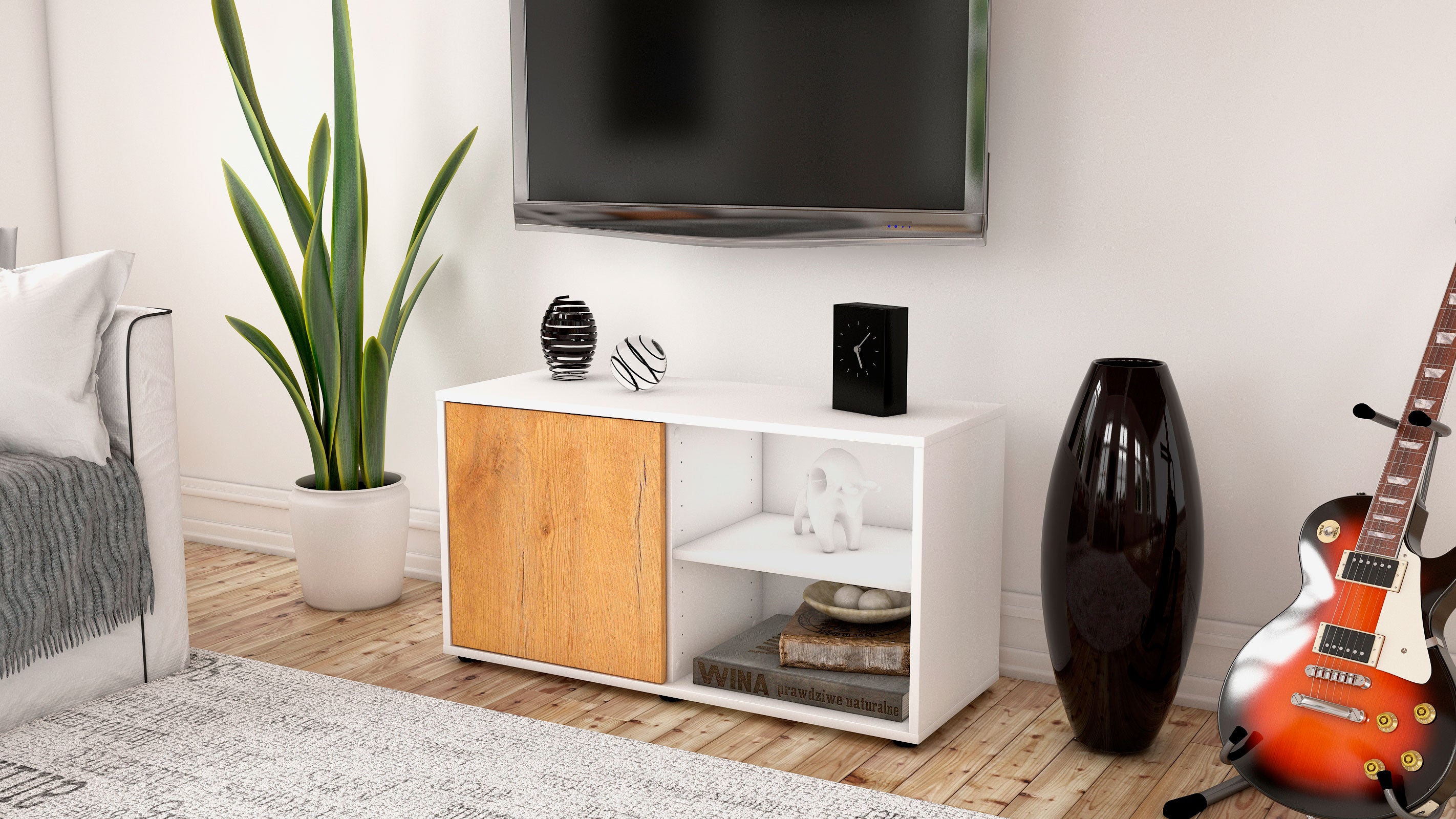 Lowboard - Adelia - Design Holzdekor - Freistehend mit Push to Open 92 cm Weiss