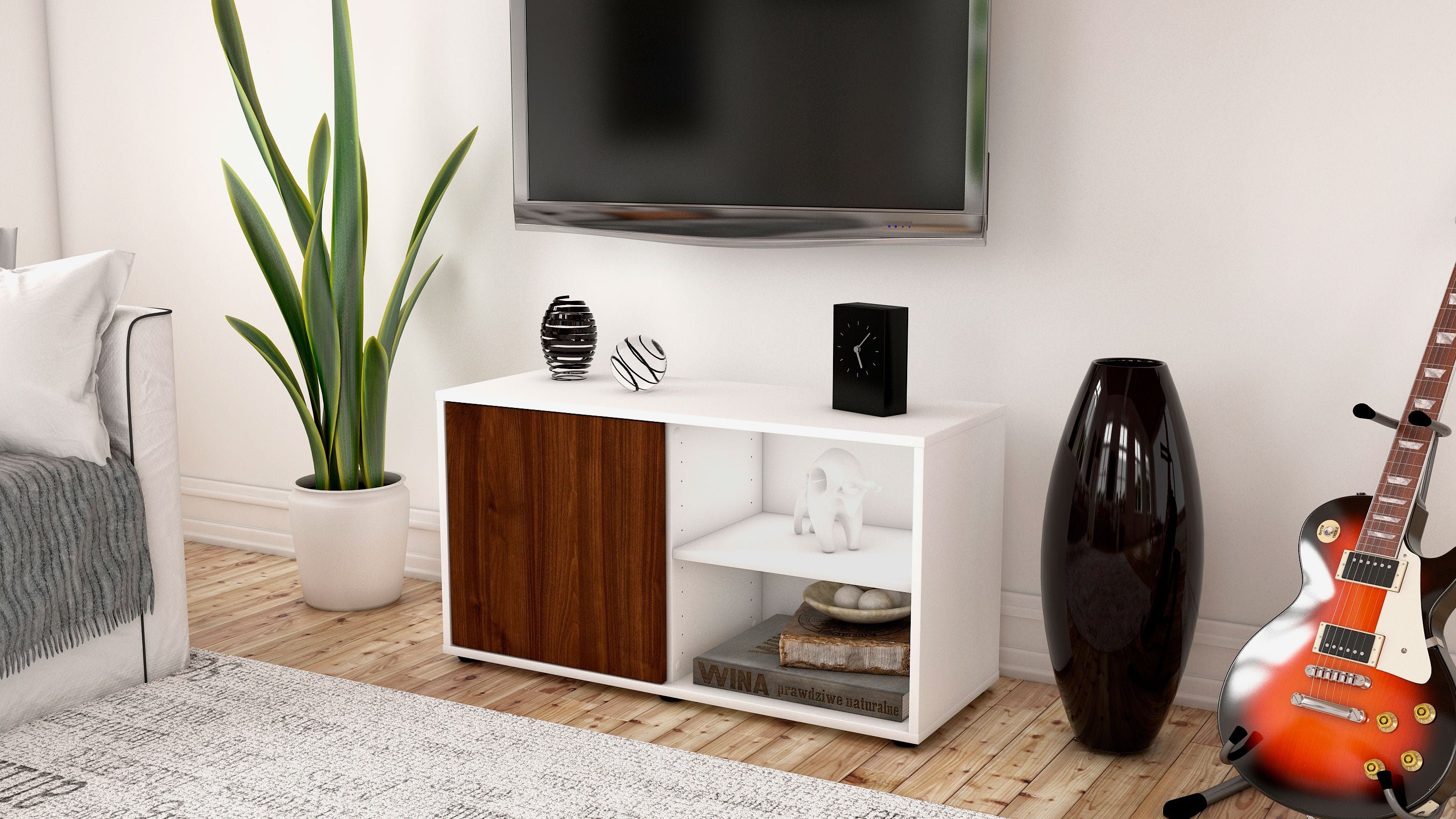 Lowboard - Adelia - Design Holzdekor - Freistehend mit Push to Open 92 cm Weiss