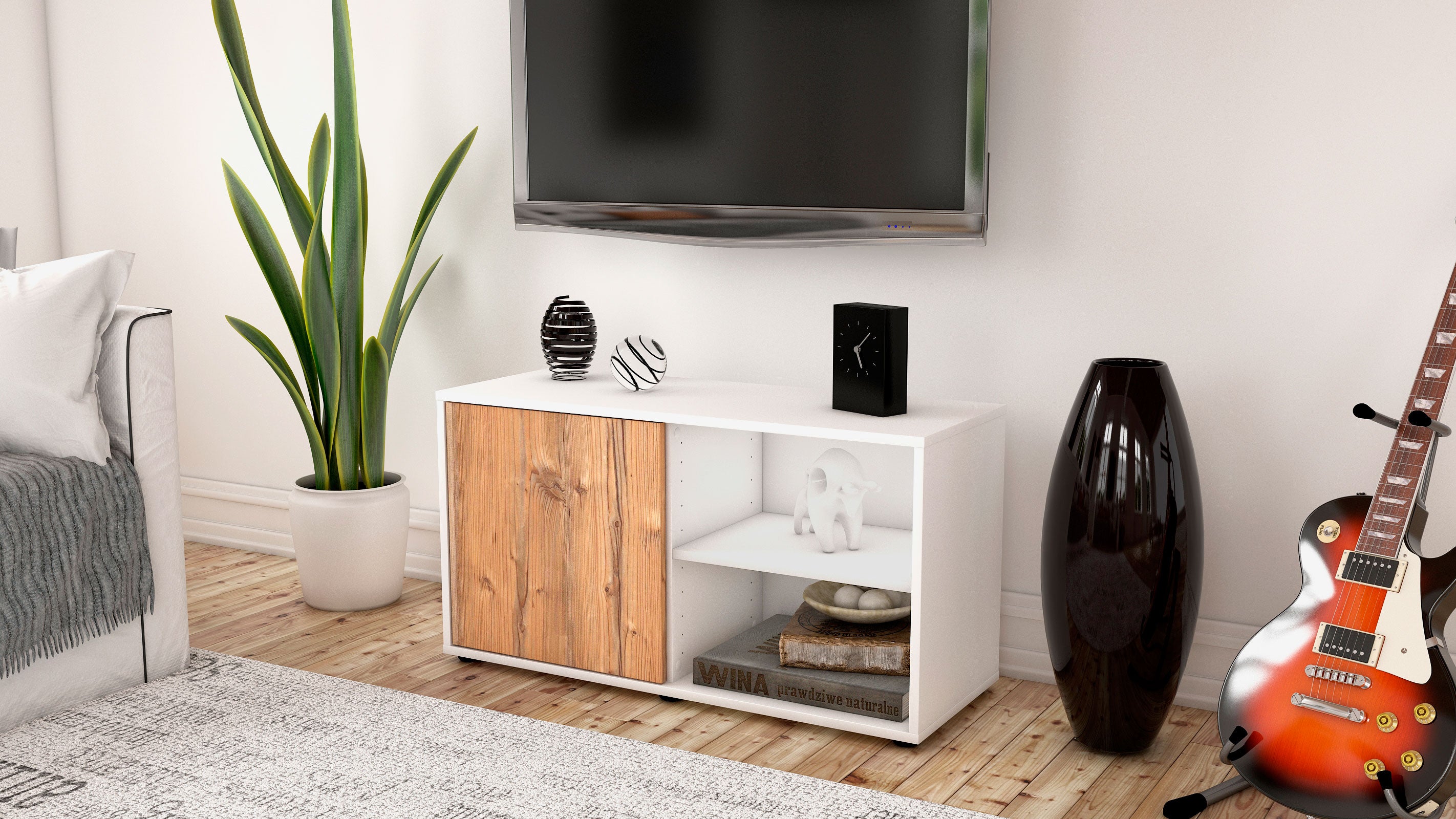 Lowboard - Adelia - Design Holzdekor - Freistehend mit Push to Open 92 cm Weiss