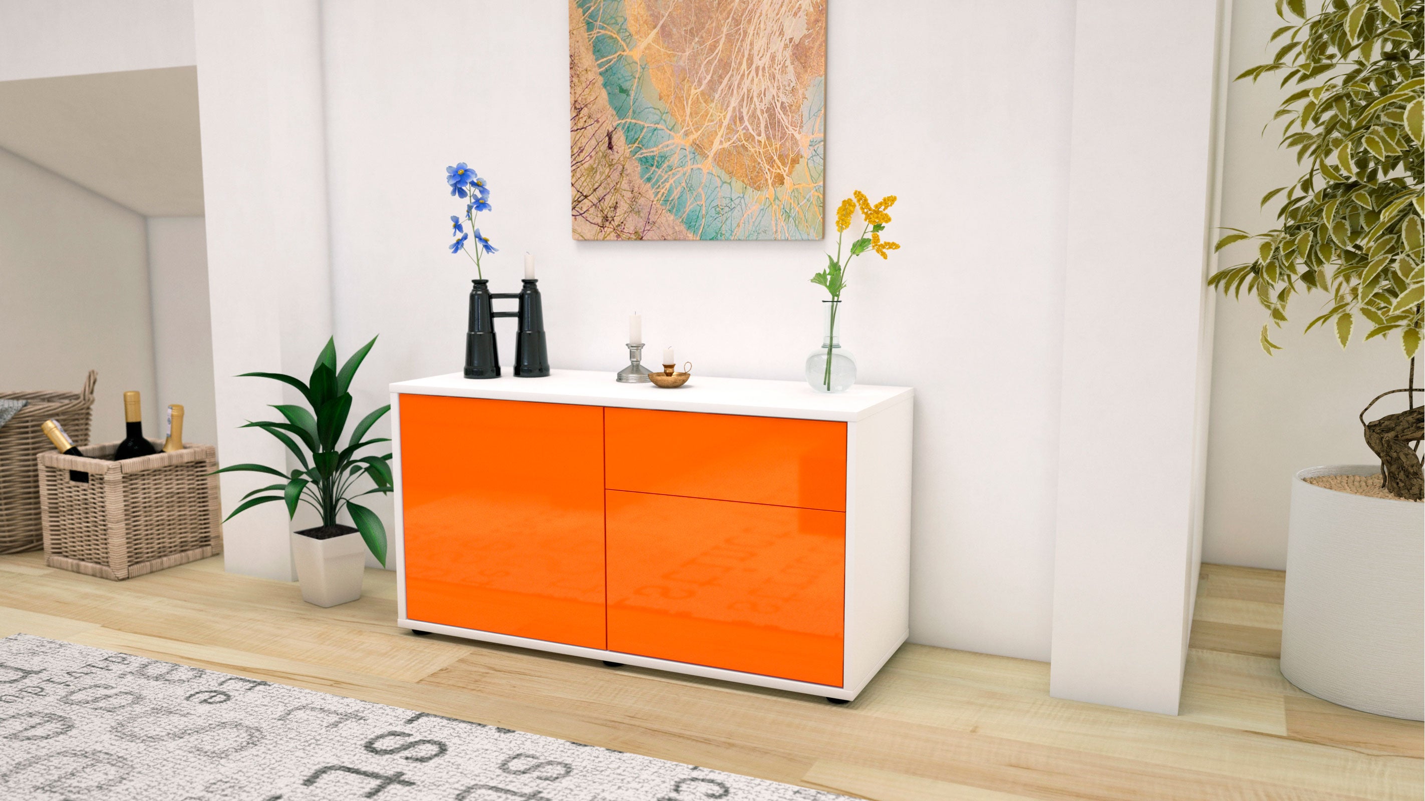 Lowboard - Aja - Design Hochglanz - Freistehend mit Push to Open 92 cm Weiss