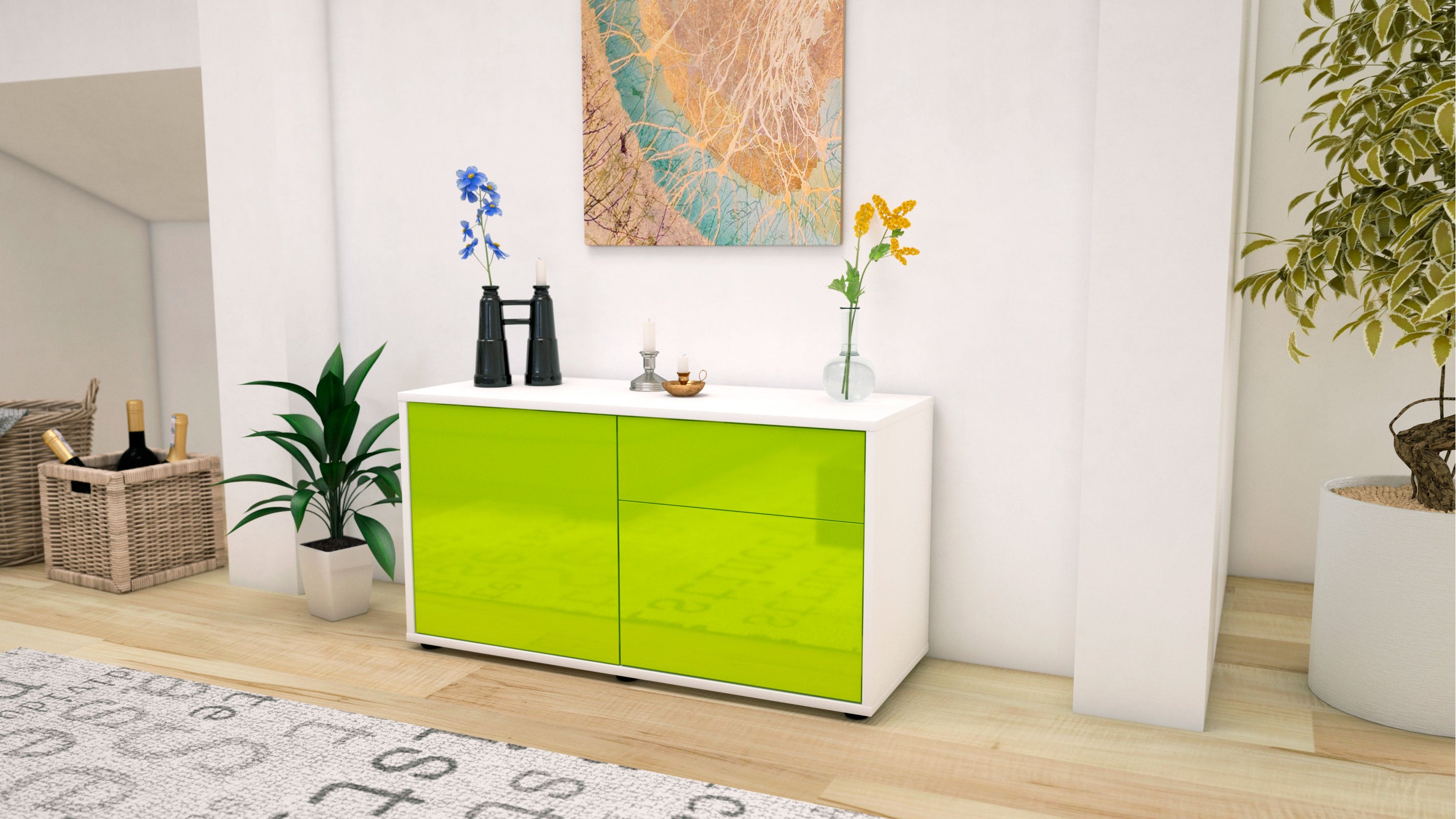 Lowboard - Aja - Design Hochglanz - Freistehend mit Push to Open 92 cm Weiss
