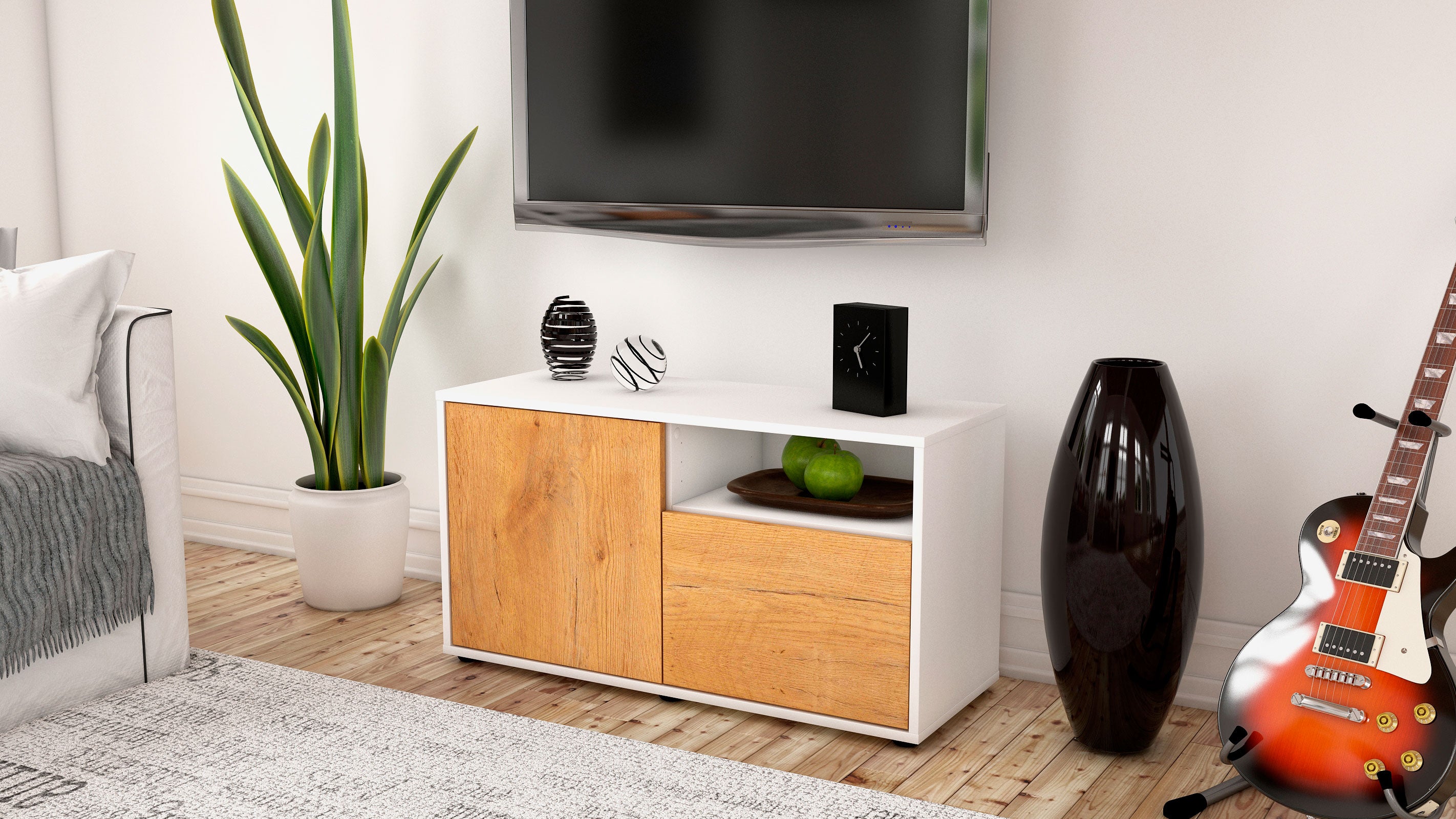 Lowboard - Ajda - Design Holzdekor - Freistehend mit Push to Open 92 cm Weiss