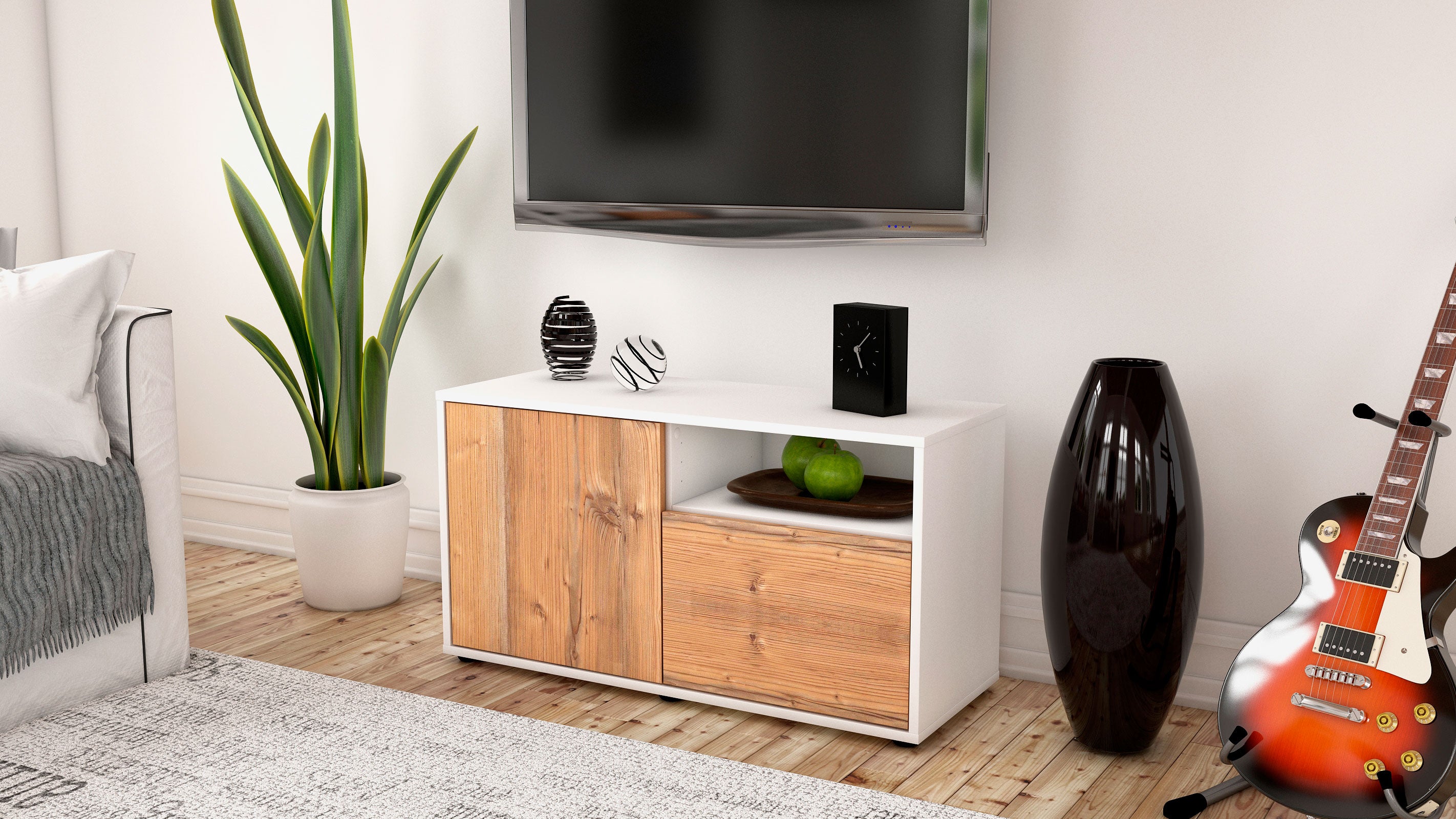 Lowboard - Ajda - Design Holzdekor - Freistehend mit Push to Open 92 cm Weiss