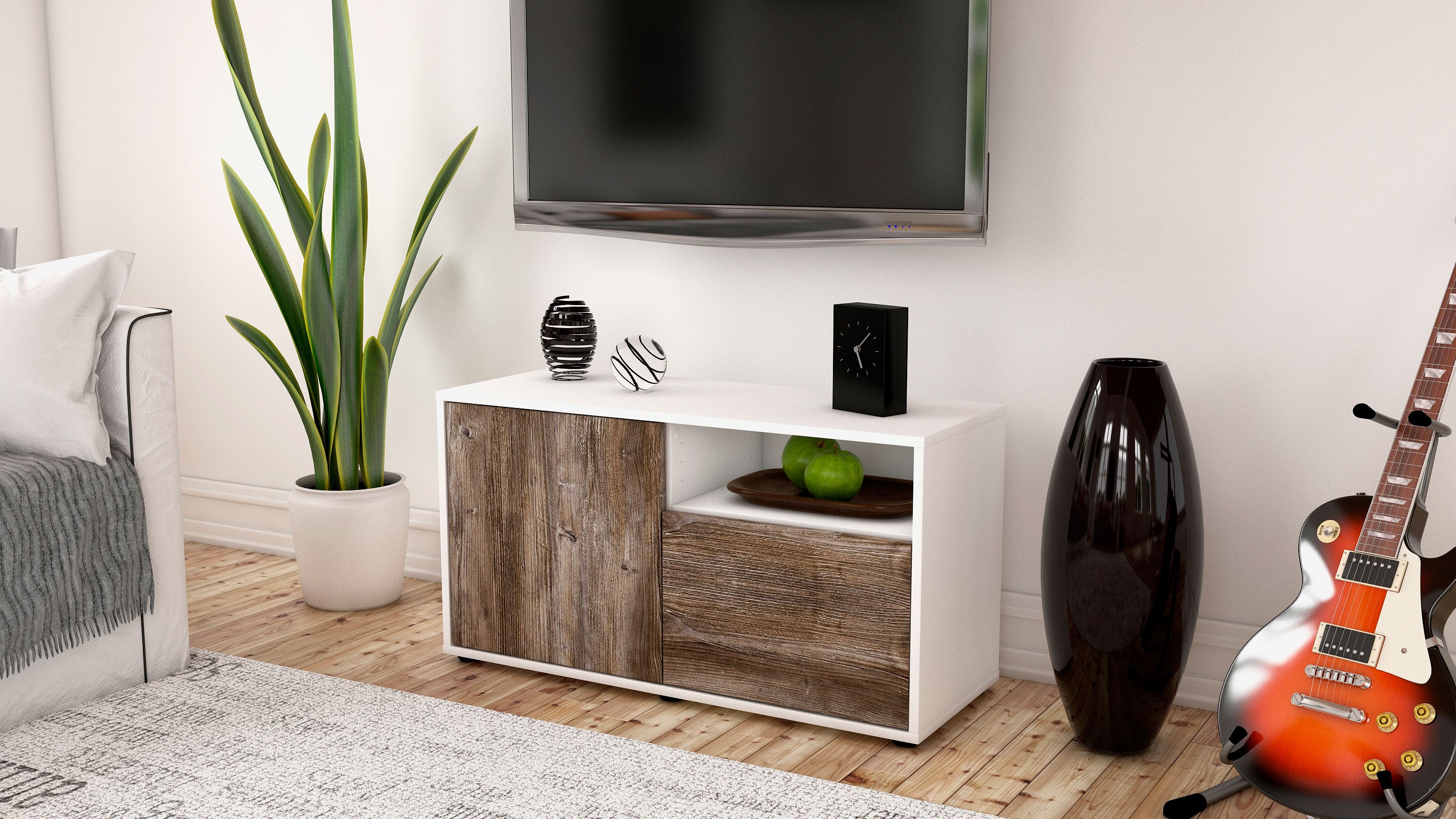 Lowboard - Ajda - Design Holzdekor - Freistehend mit Push to Open 92 cm Weiss