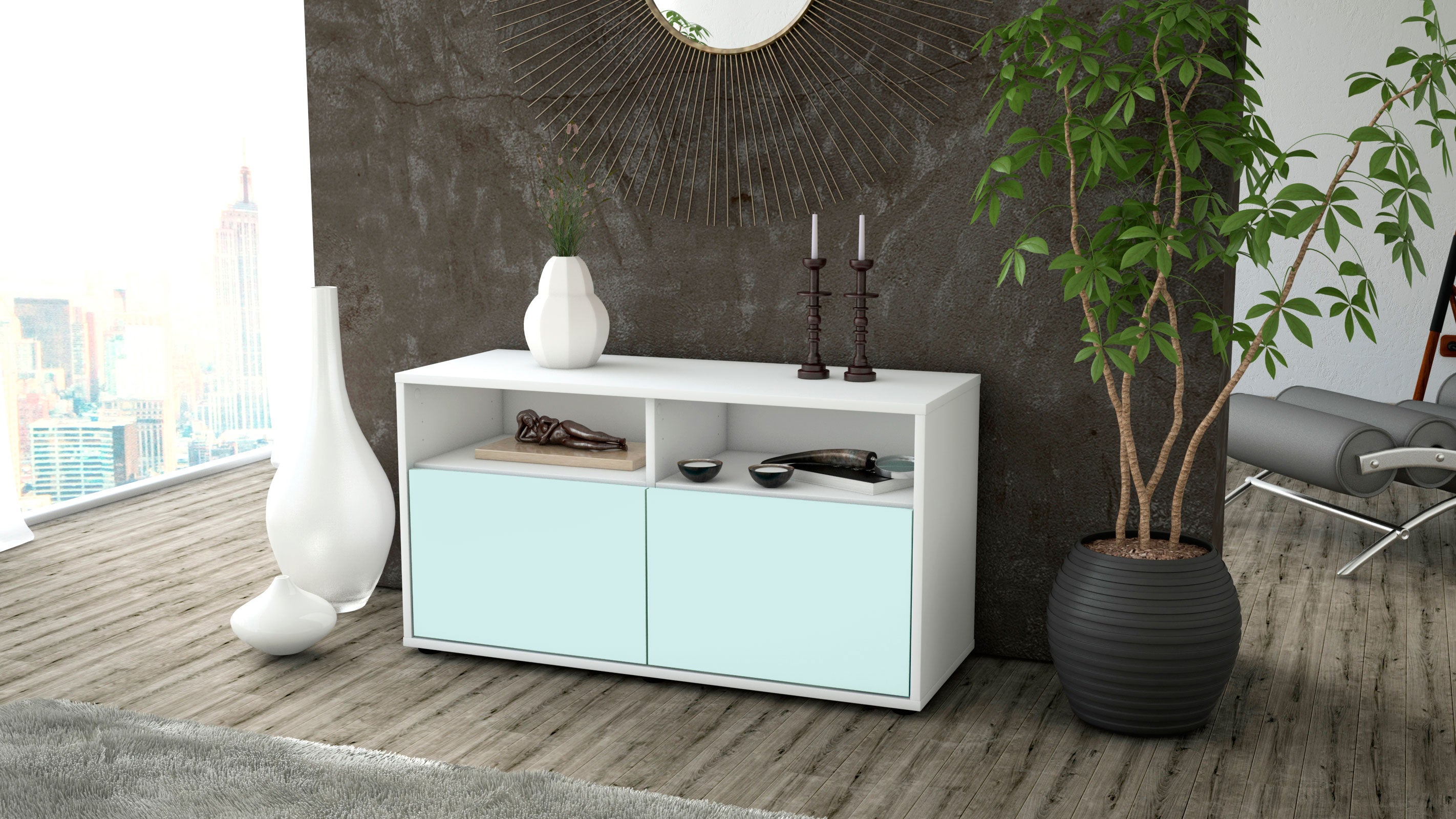 Lowboard - Alegra - Design Farbakzent - Freistehend mit Push to Open 92 cm Weiss