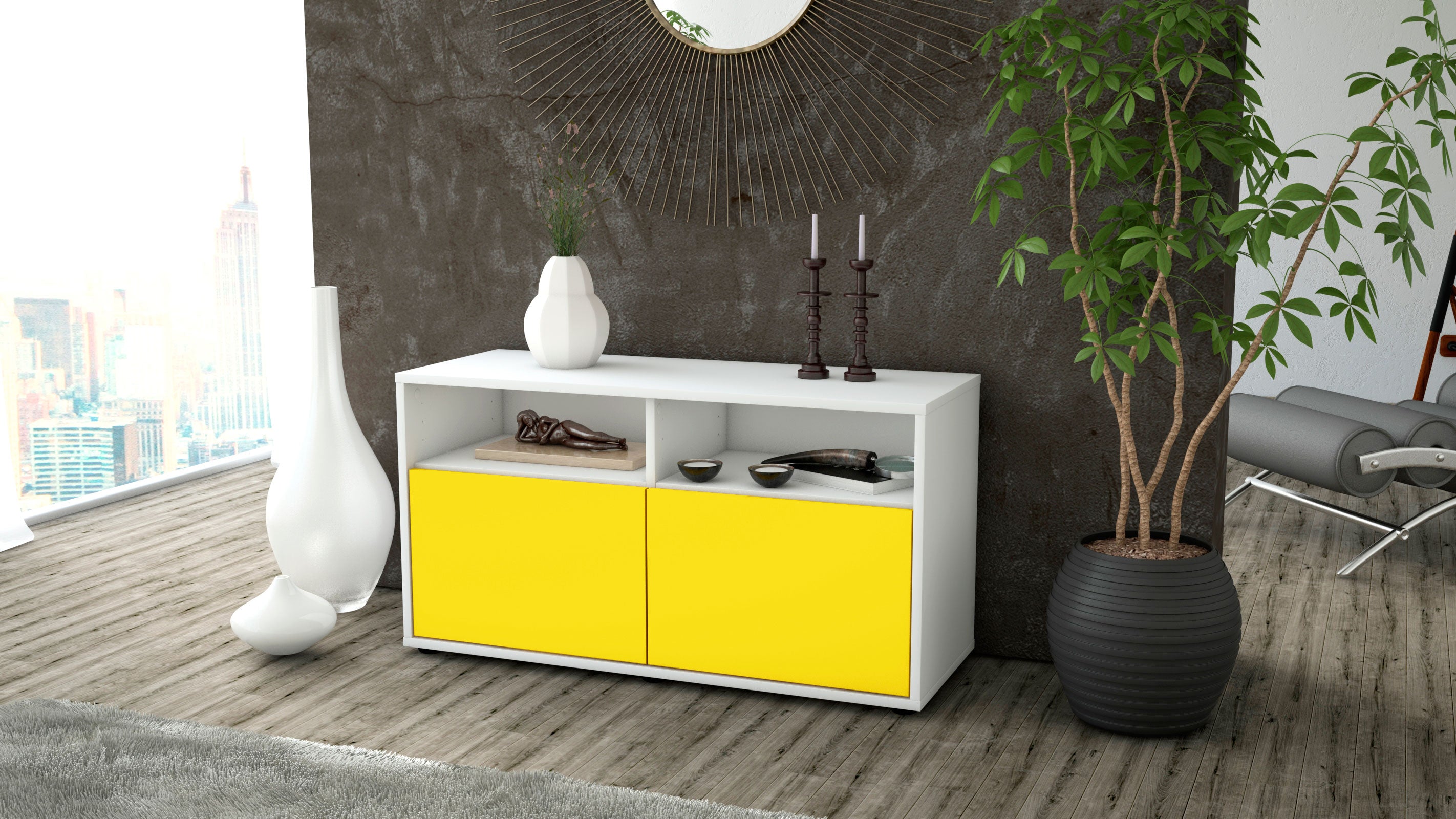 Lowboard - Alegra - Design Farbakzent - Freistehend mit Push to Open 92 cm Weiss