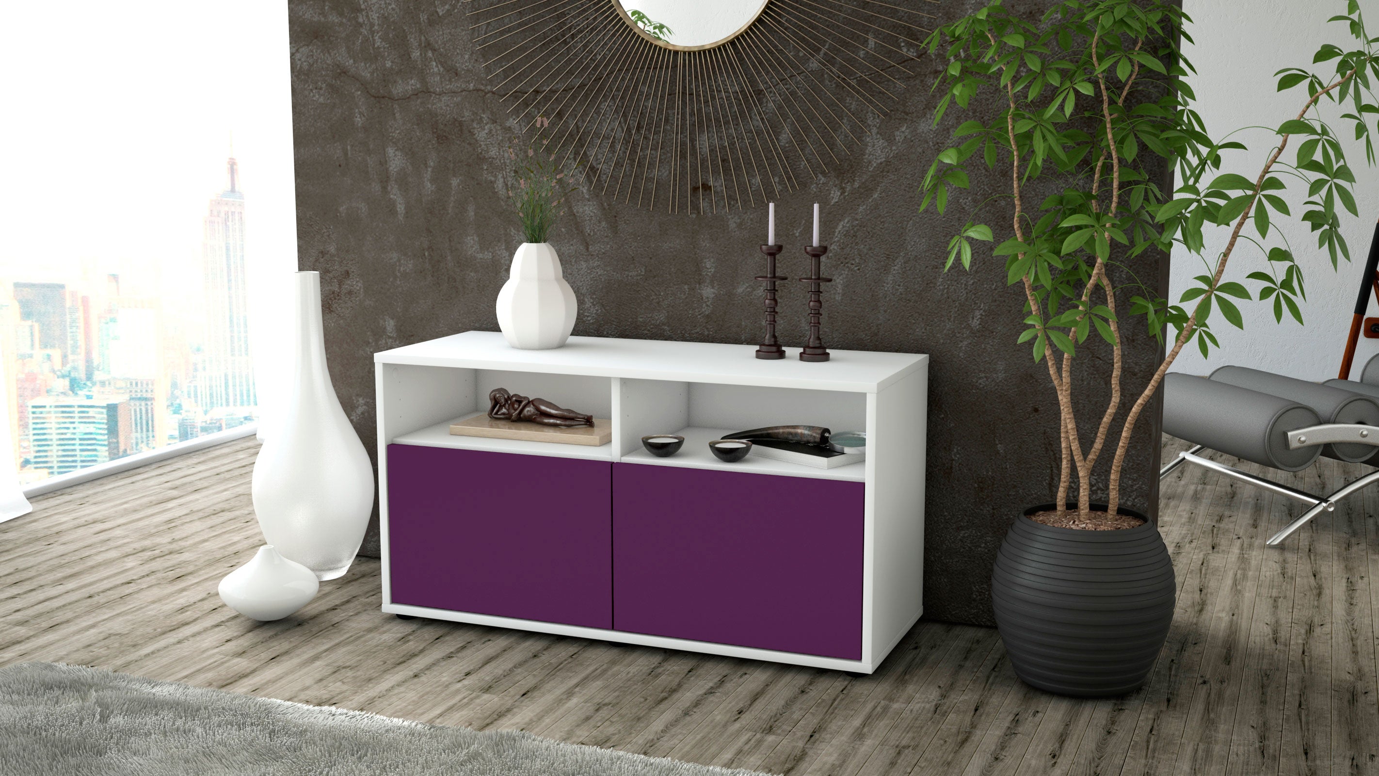 Lowboard - Alegra - Design Farbakzent - Freistehend mit Push to Open 92 cm Weiss