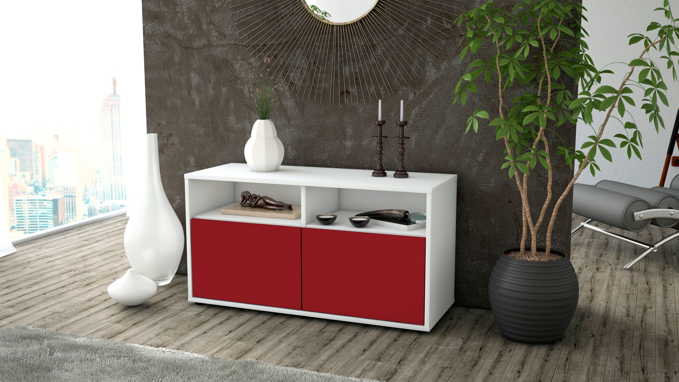 Lowboard - Alegra - Design Farbakzent - Freistehend mit Push to Open 92 cm Weiss