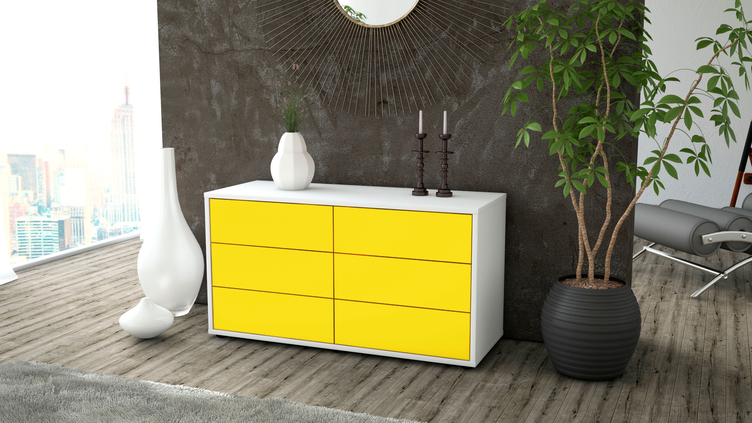 Lowboard - Alfonsa - Design Farbakzent - Freistehend mit Push to Open 92 cm Weiss