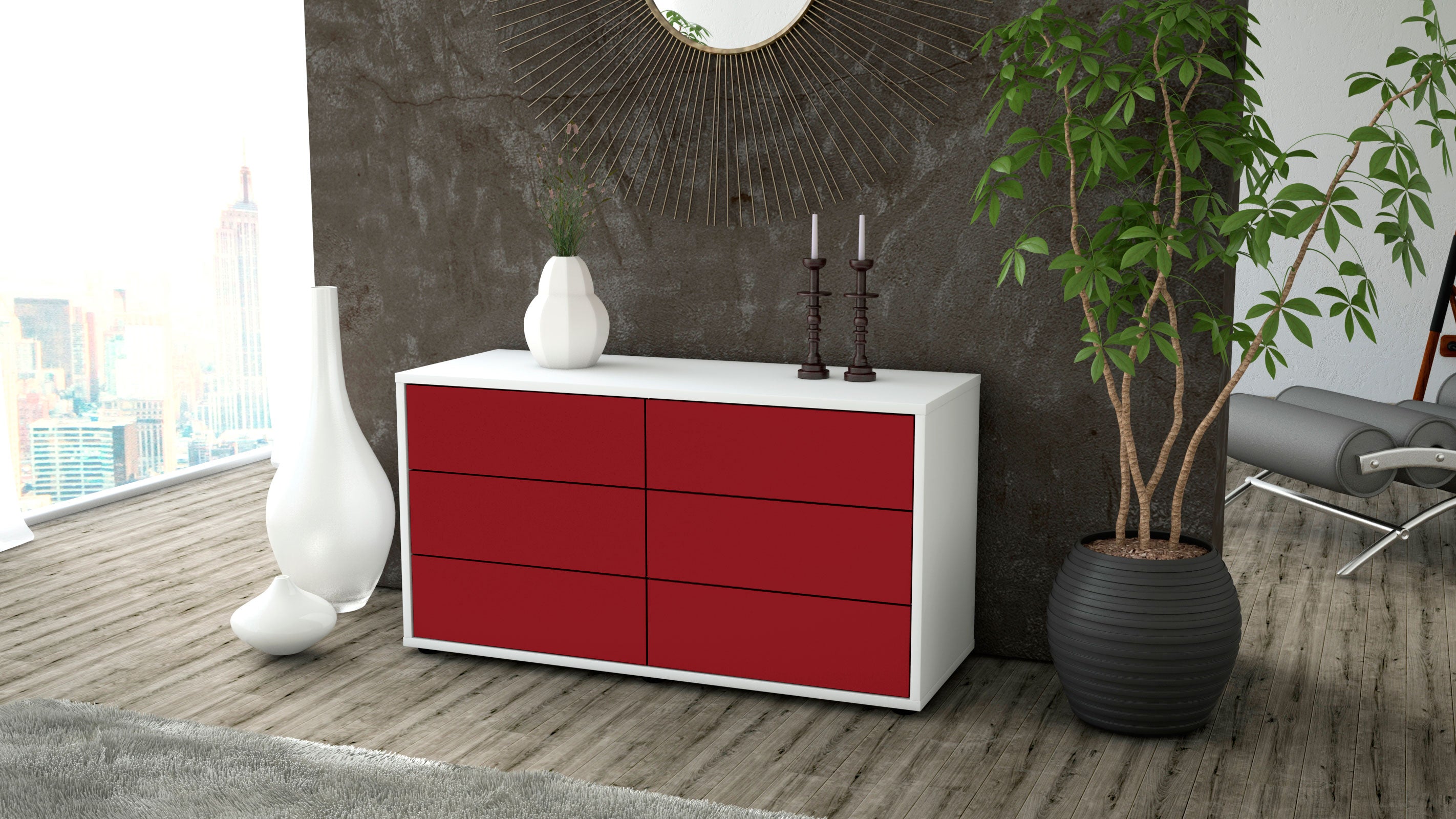 Lowboard - Alfonsa - Design Farbakzent - Freistehend mit Push to Open 92 cm Weiss